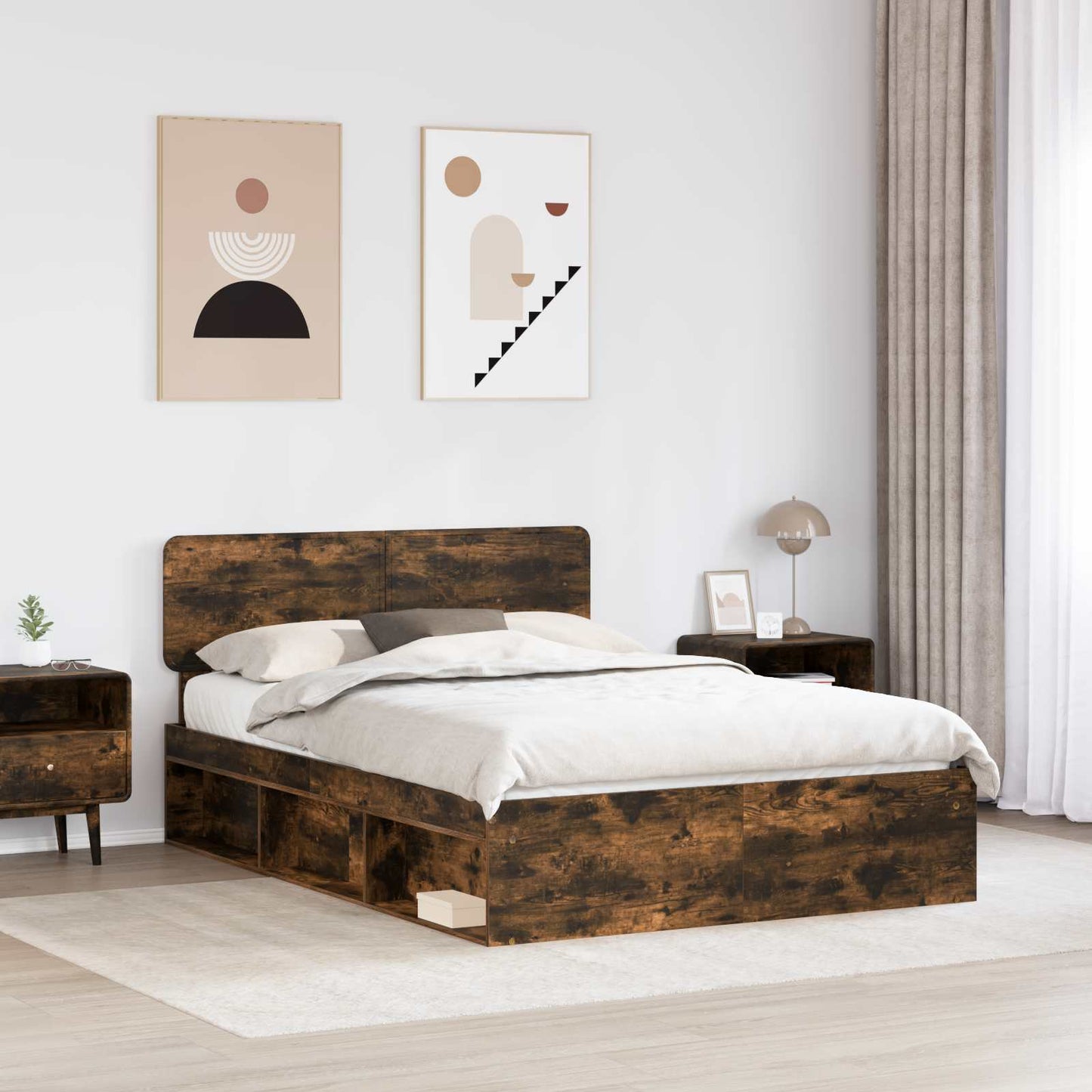 Bed Frame Smoked Oak 140 x 200 cm Solid Pine Wood