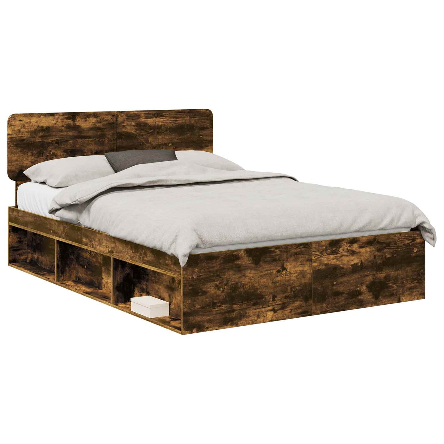 Bed Frame Smoked Oak 140 x 200 cm Solid Pine Wood