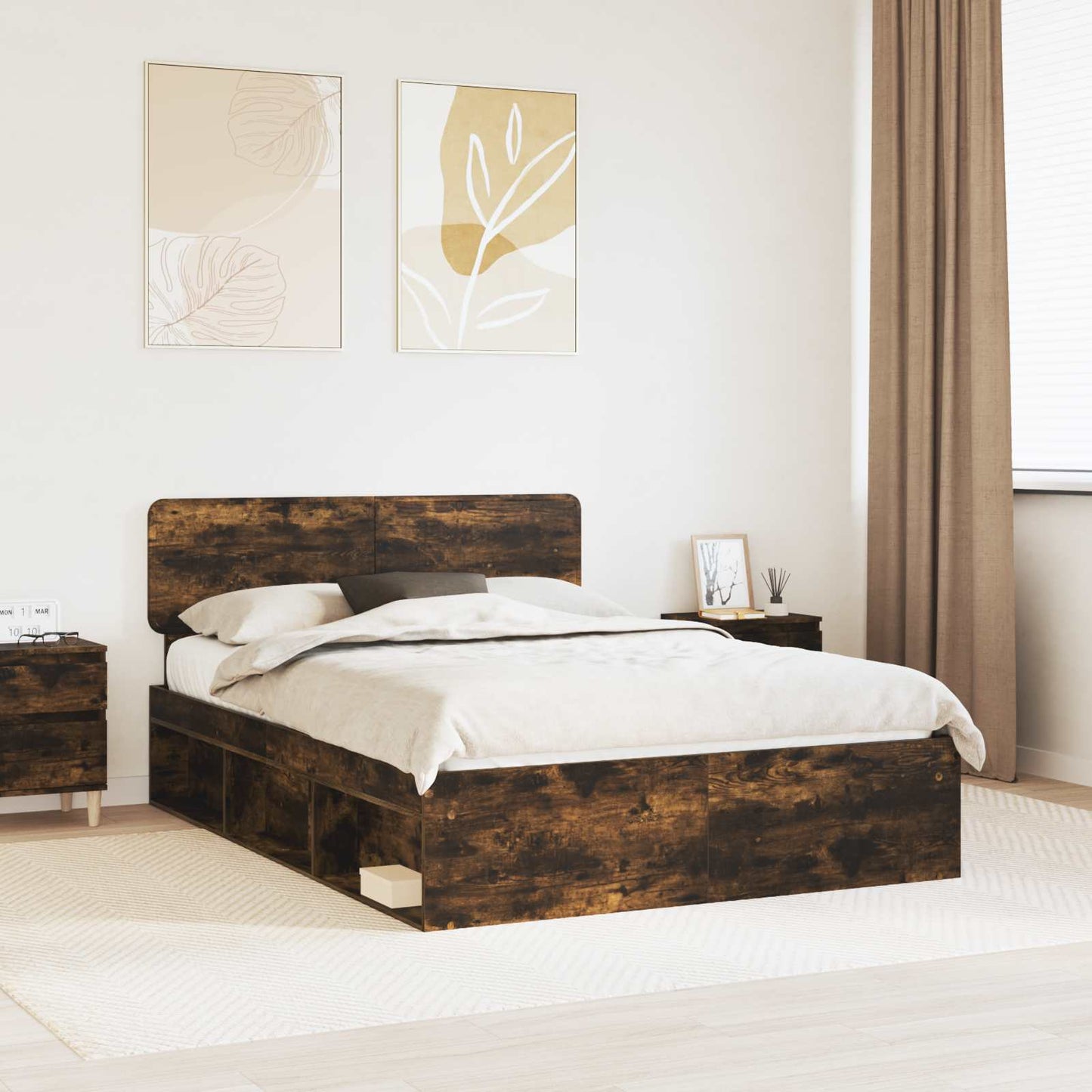 Bed Frame Smoked Oak 140 x 190 cm Solid Pine Wood