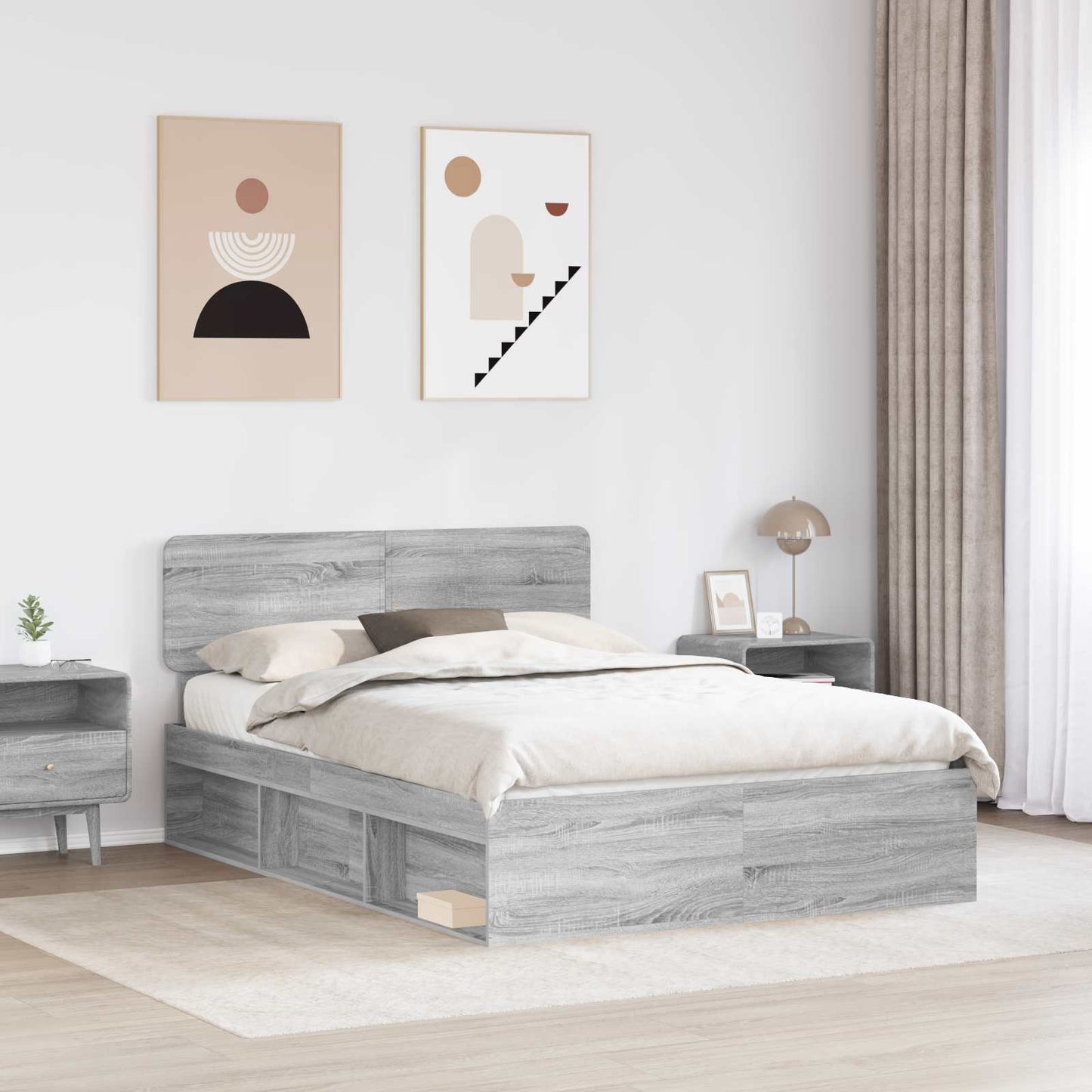 Bed Frame Grey Sonoma 140 x 190 cm Solid Pine Wood