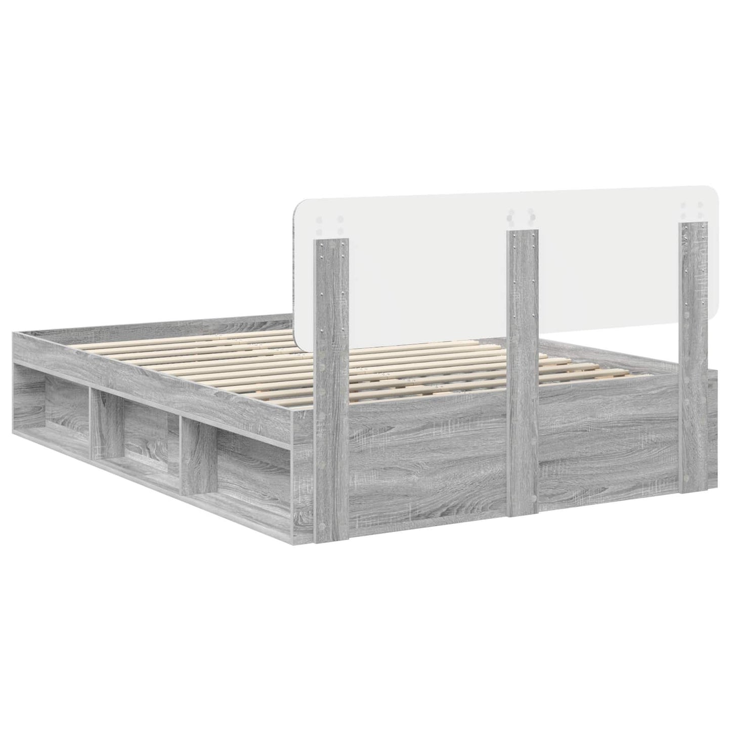 Bed Frame Grey Sonoma 140 x 190 cm Solid Pine Wood