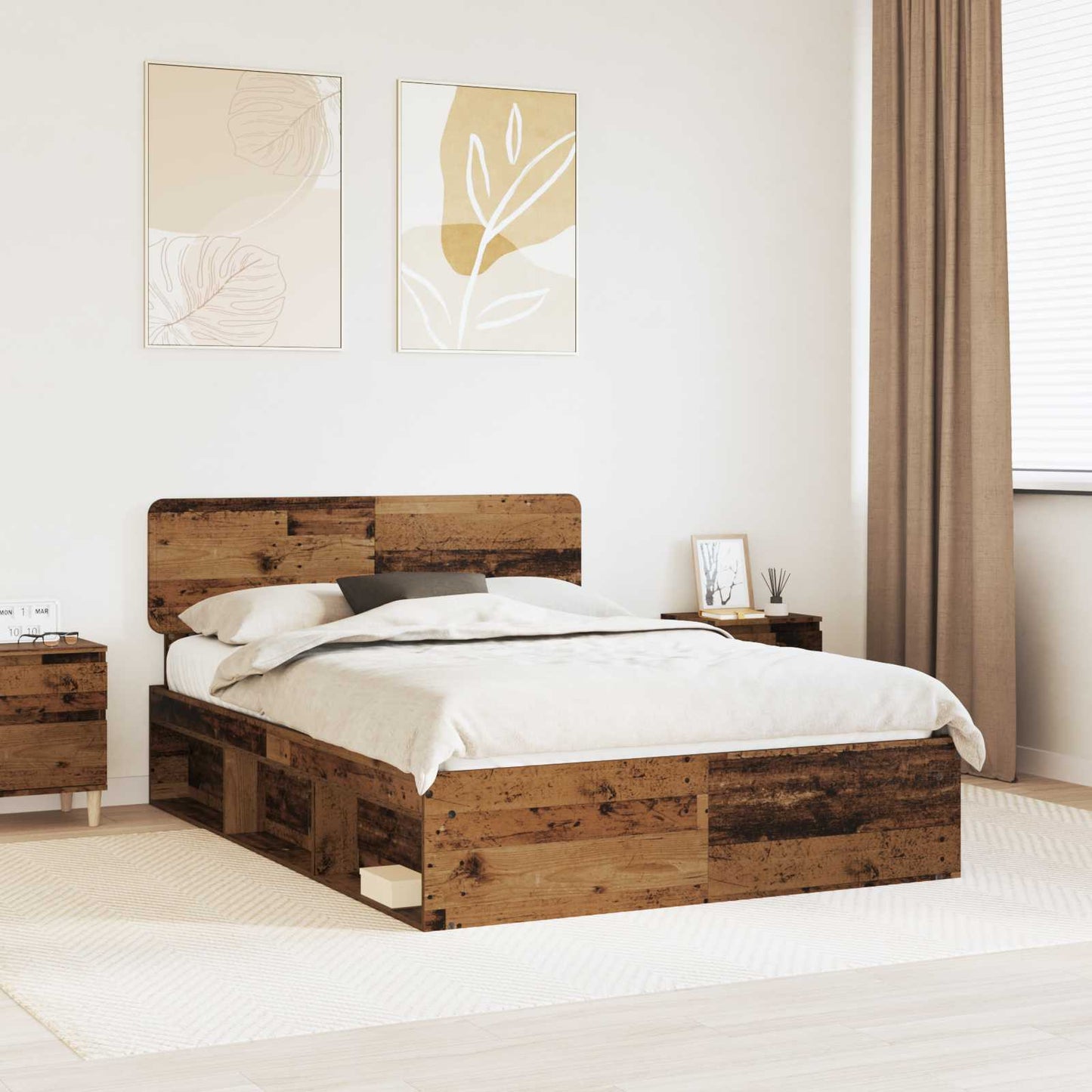 Bed Frame with Headboard Old Wood 140 x 190 cm Solid Pine Wood