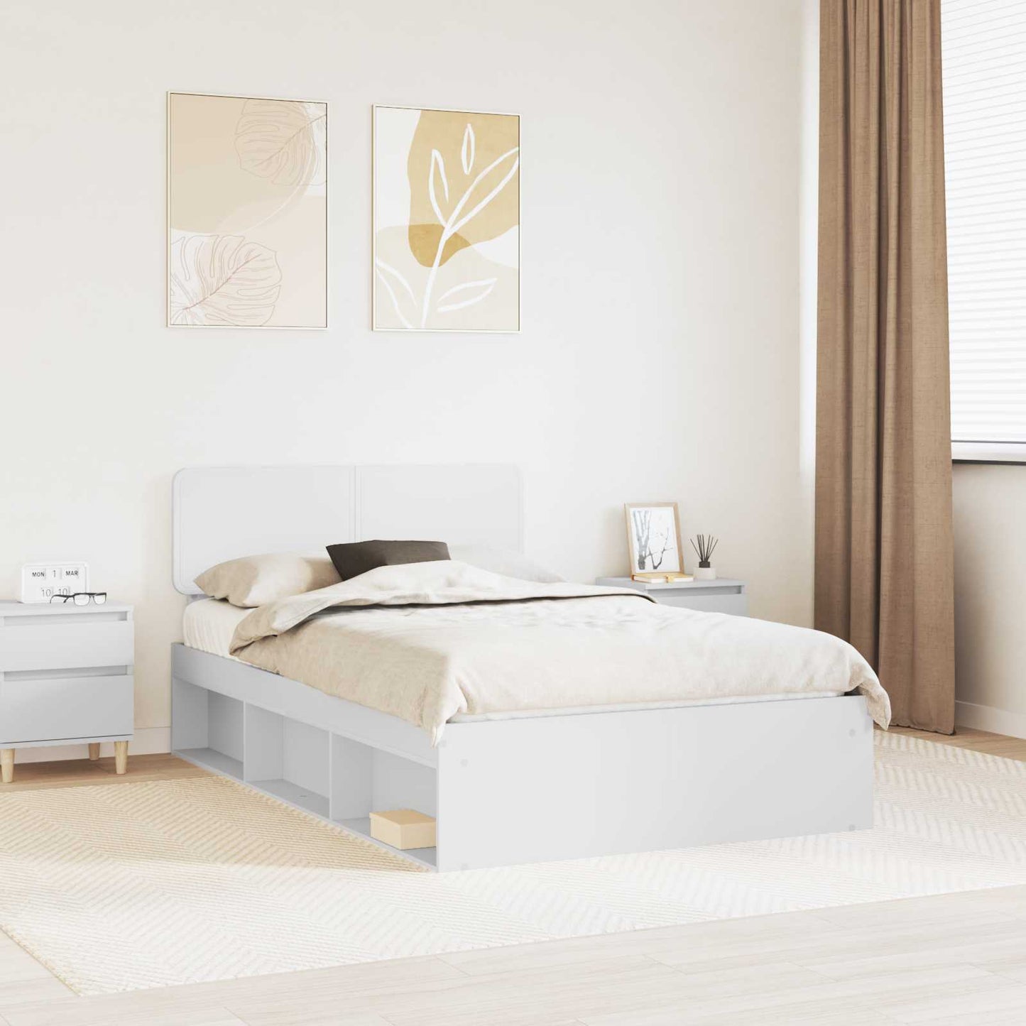 Bed Frame with Headboard White 135 x 190 cm Solid Pine Wood