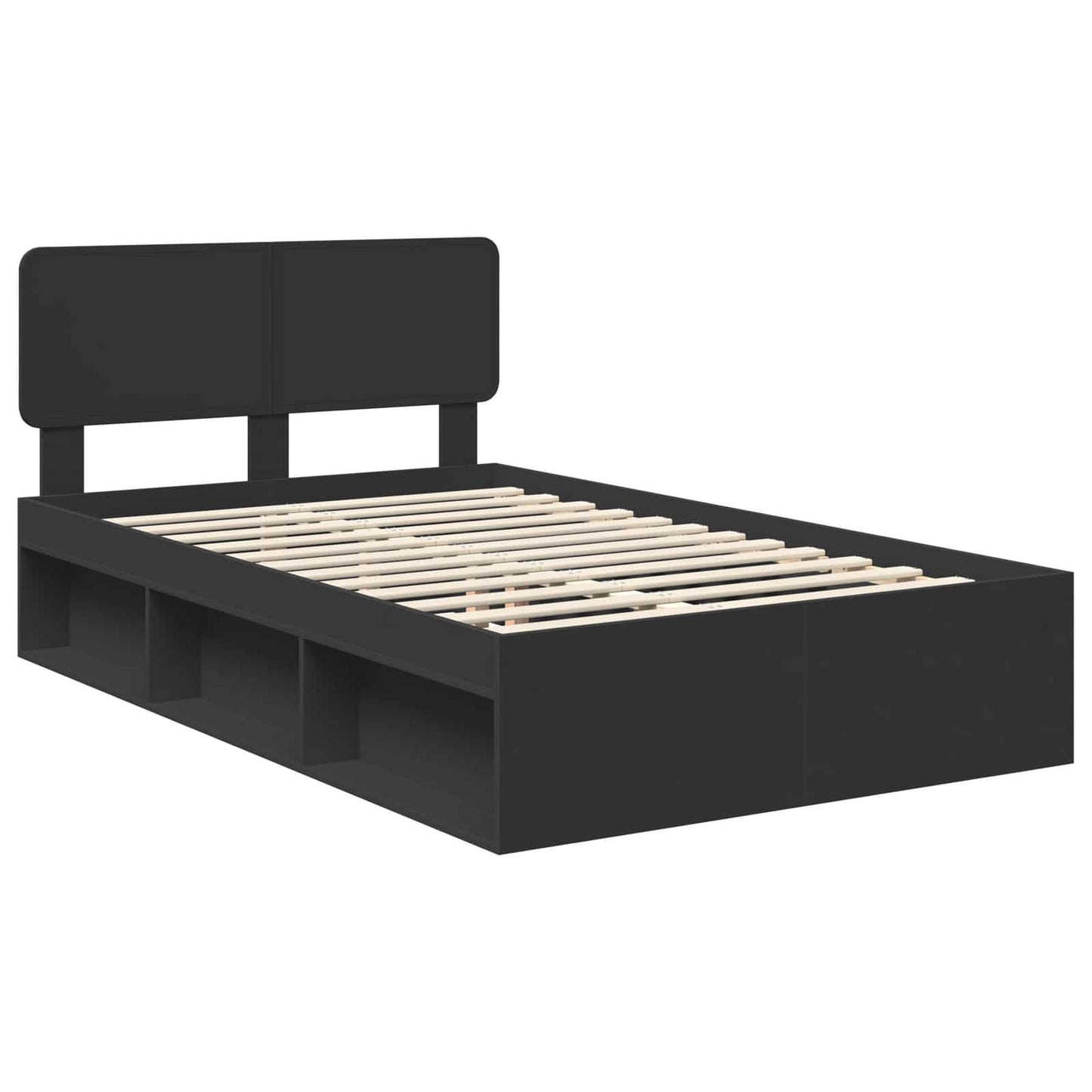 Bed Frame with Headboard Black 135 x 190 cm Solid Pine Wood