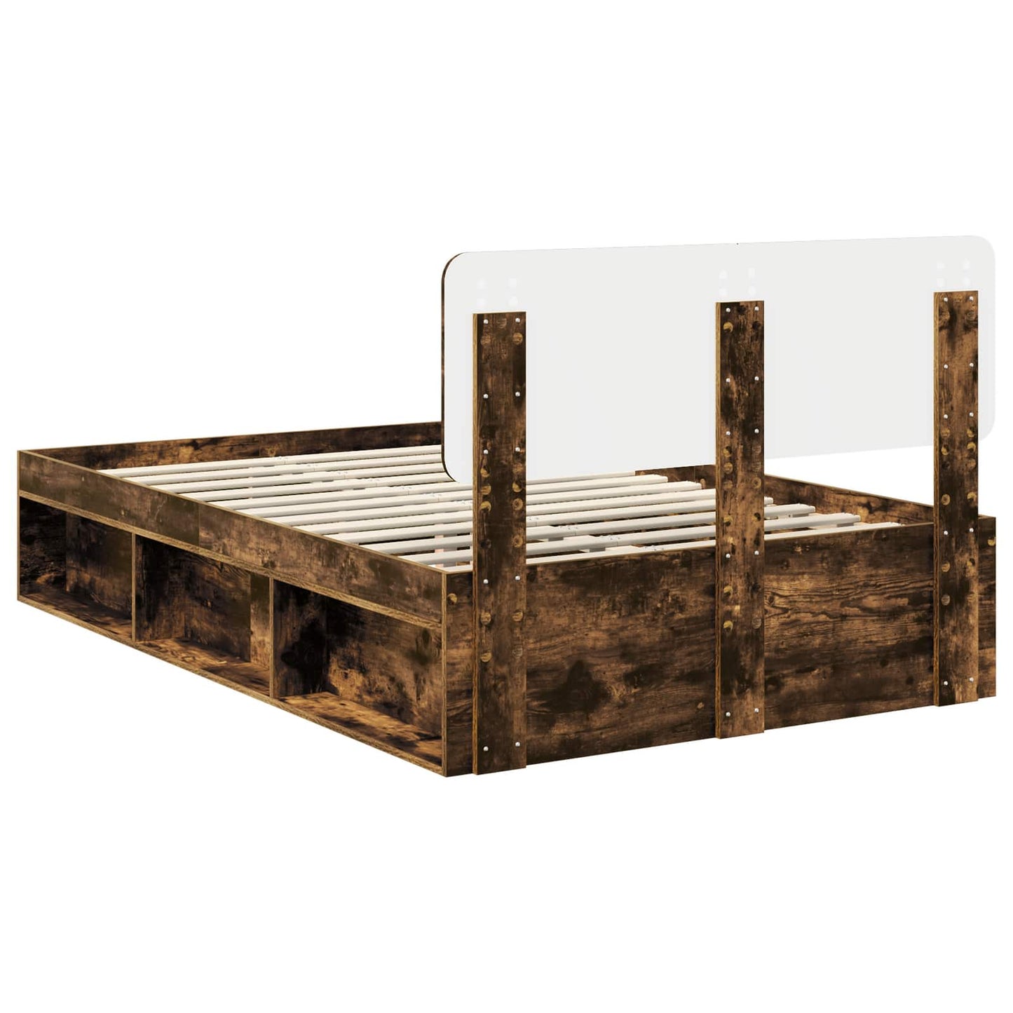 Bed Frame Smoked Oak 135 x 190 cm Solid Pine Wood