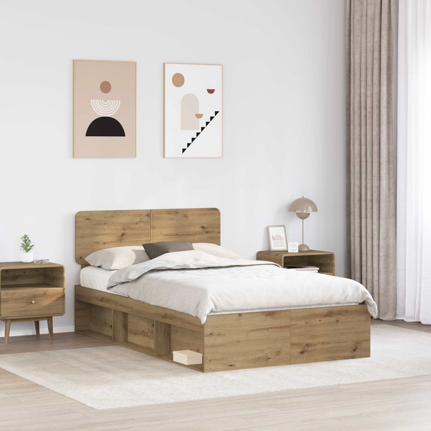 Bed Frame Artisian Oak 135 x 190 cm Solid Pine Wood