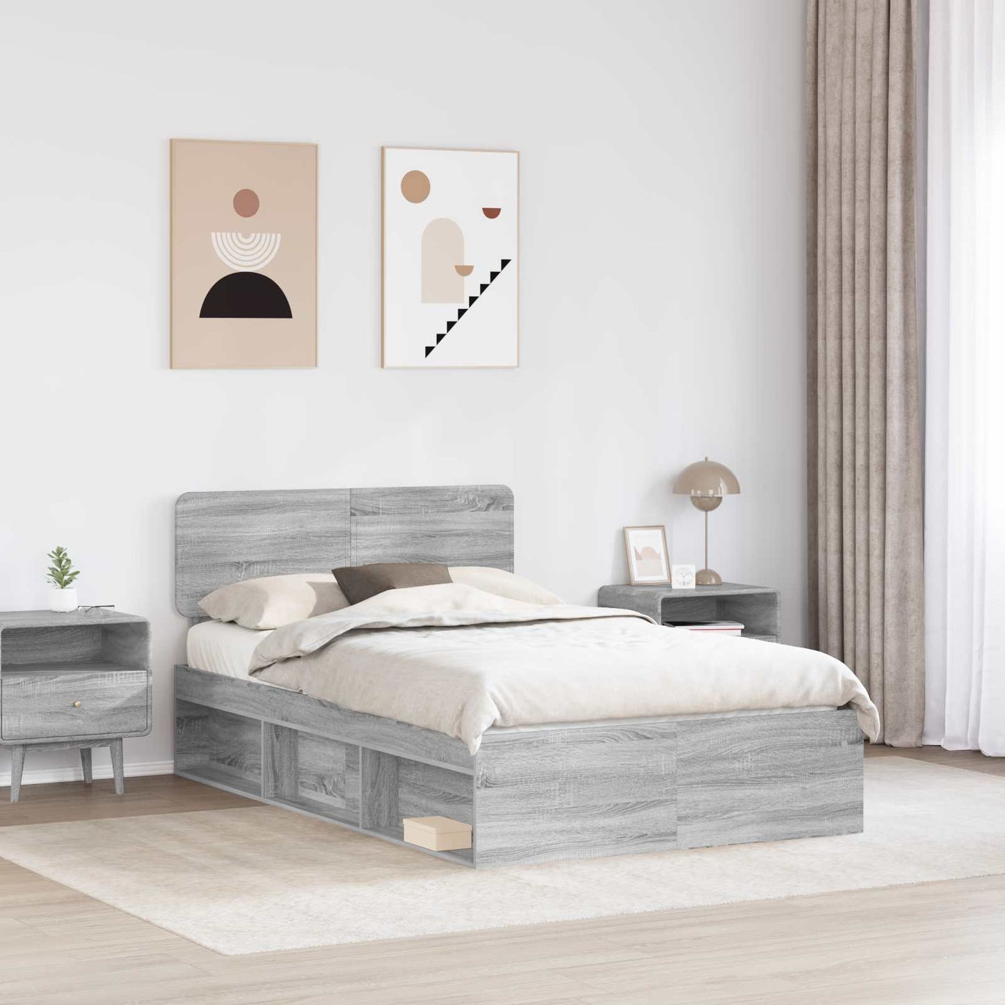Bed Frame Grey Sonoma 120 x 200 cm Solid Pine Wood