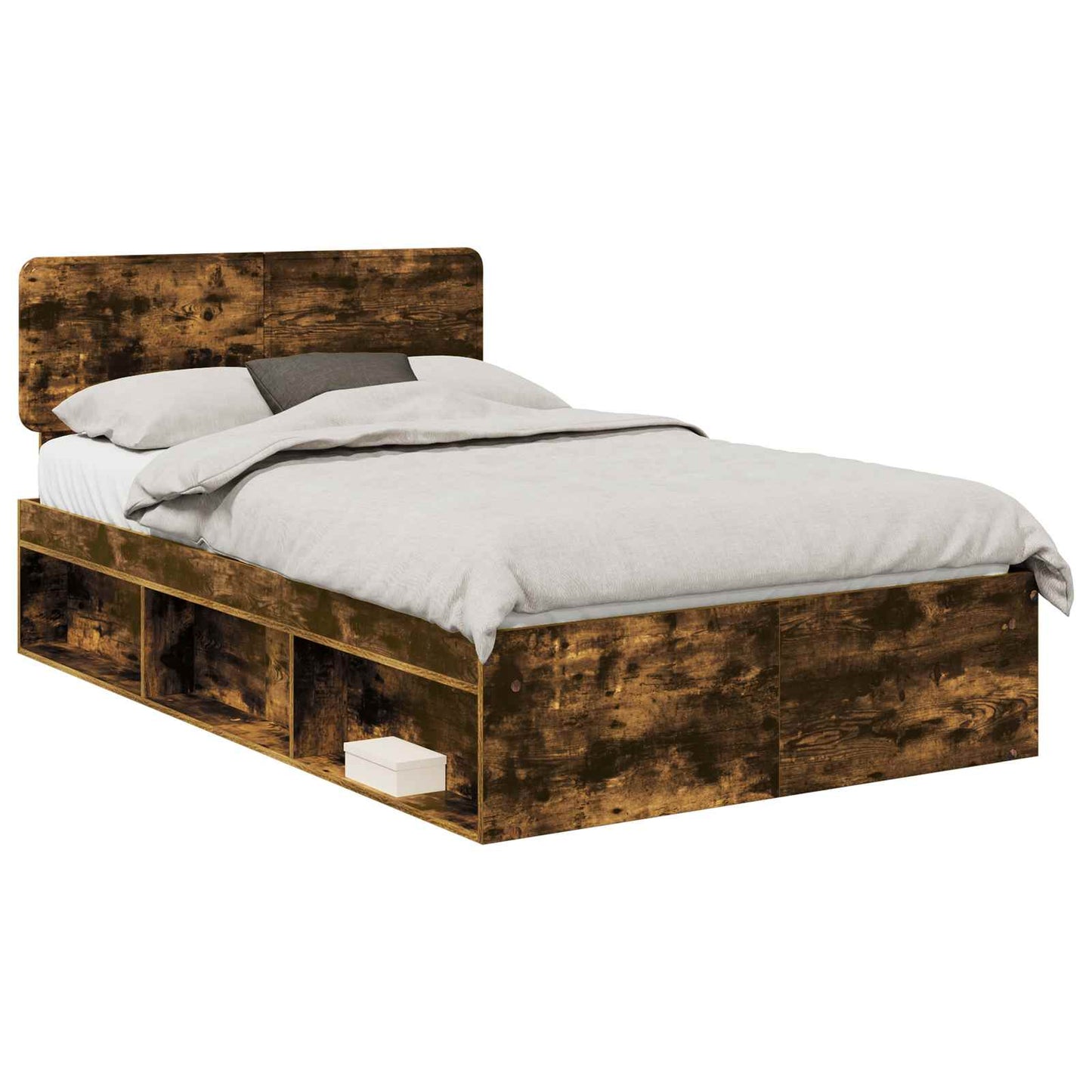 Bed Frame Smoked Oak 120 x 190 cm Solid Pine Wood