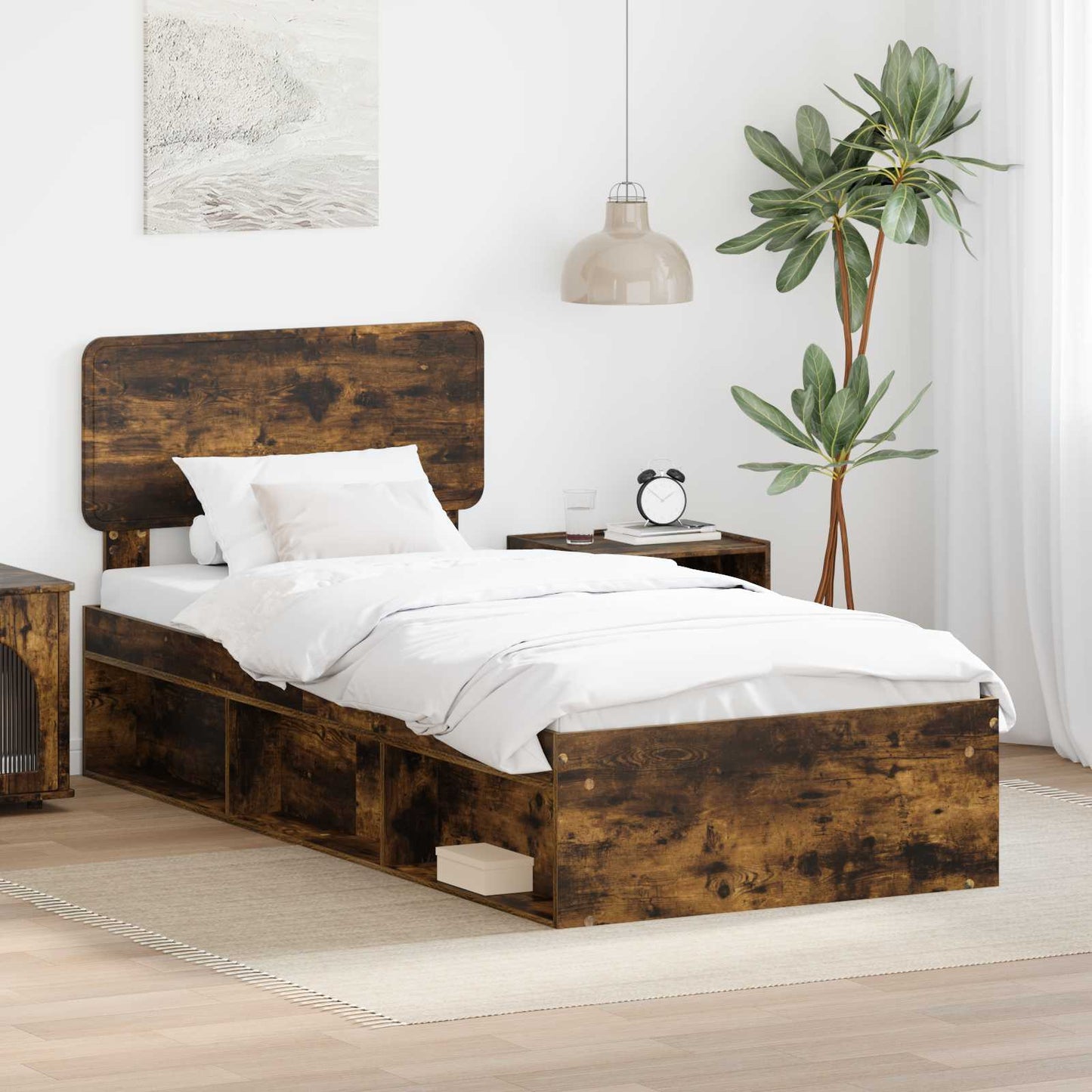 Bed Frame Smoked Oak 100 x 200 cm Solid Pine Wood