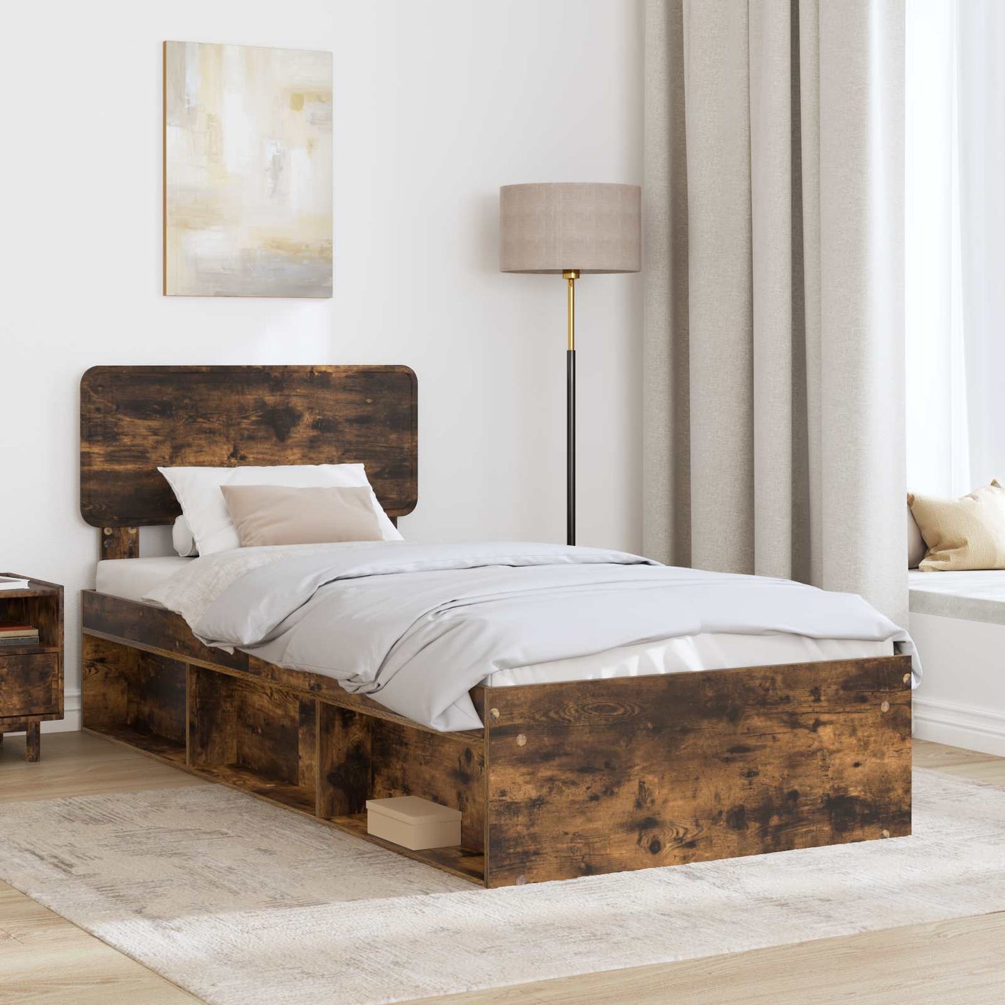 Bed Frame Smoked Oak 100 x 200 cm Solid Pine Wood