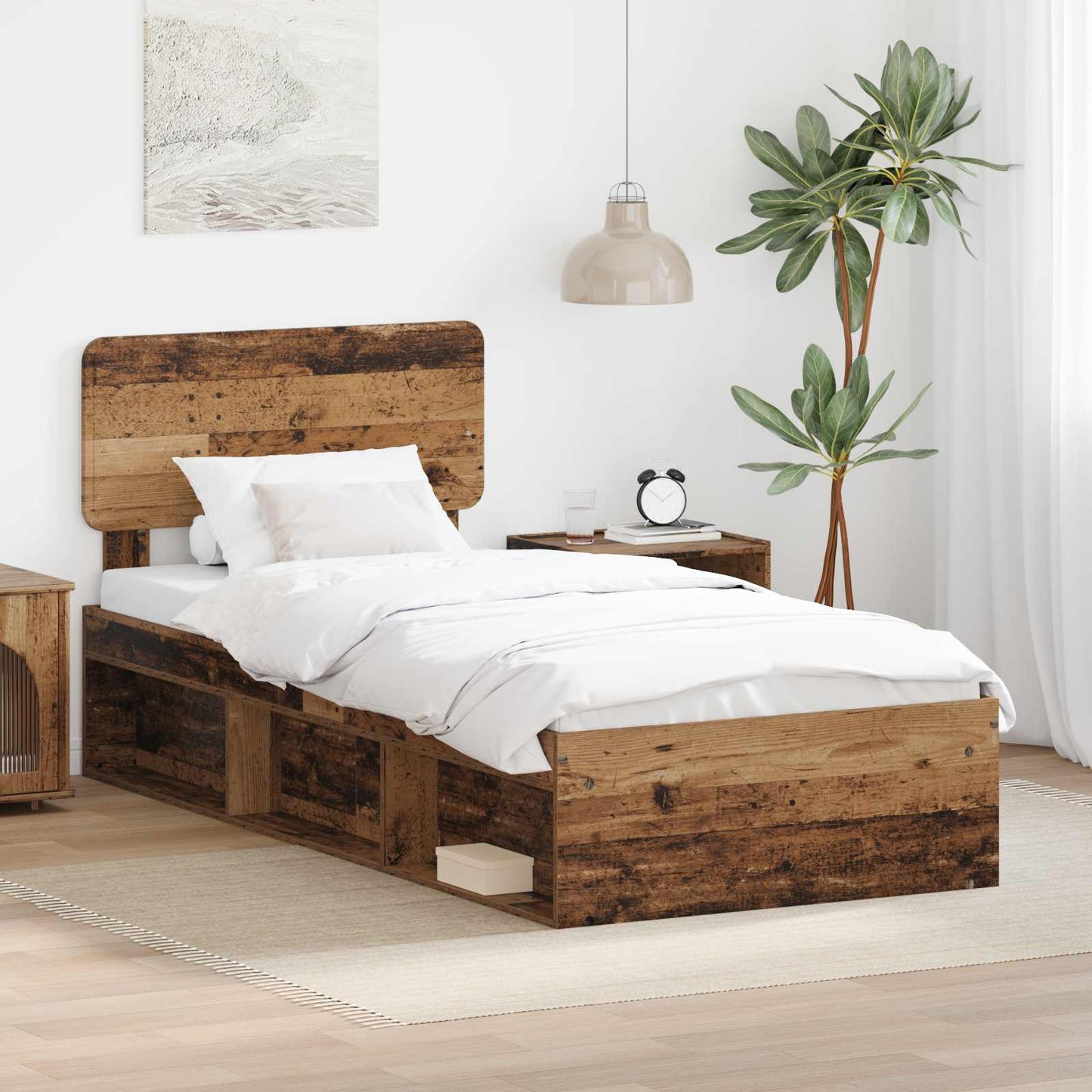 Bed Frame with Headboard Old Wood 100 x 200 cm Solid Pine Wood
