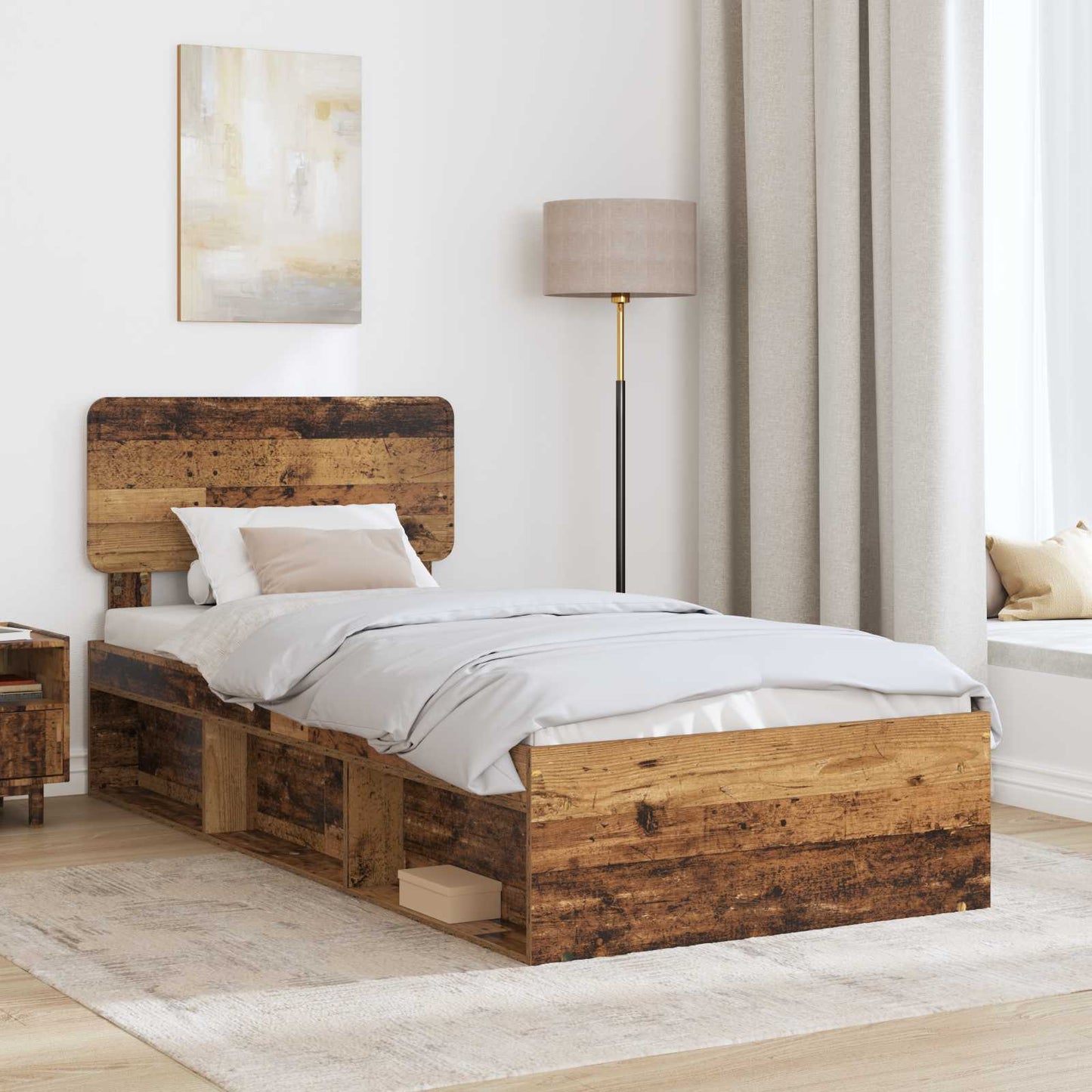 Bed Frame with Headboard Old Wood 100 x 200 cm Solid Pine Wood