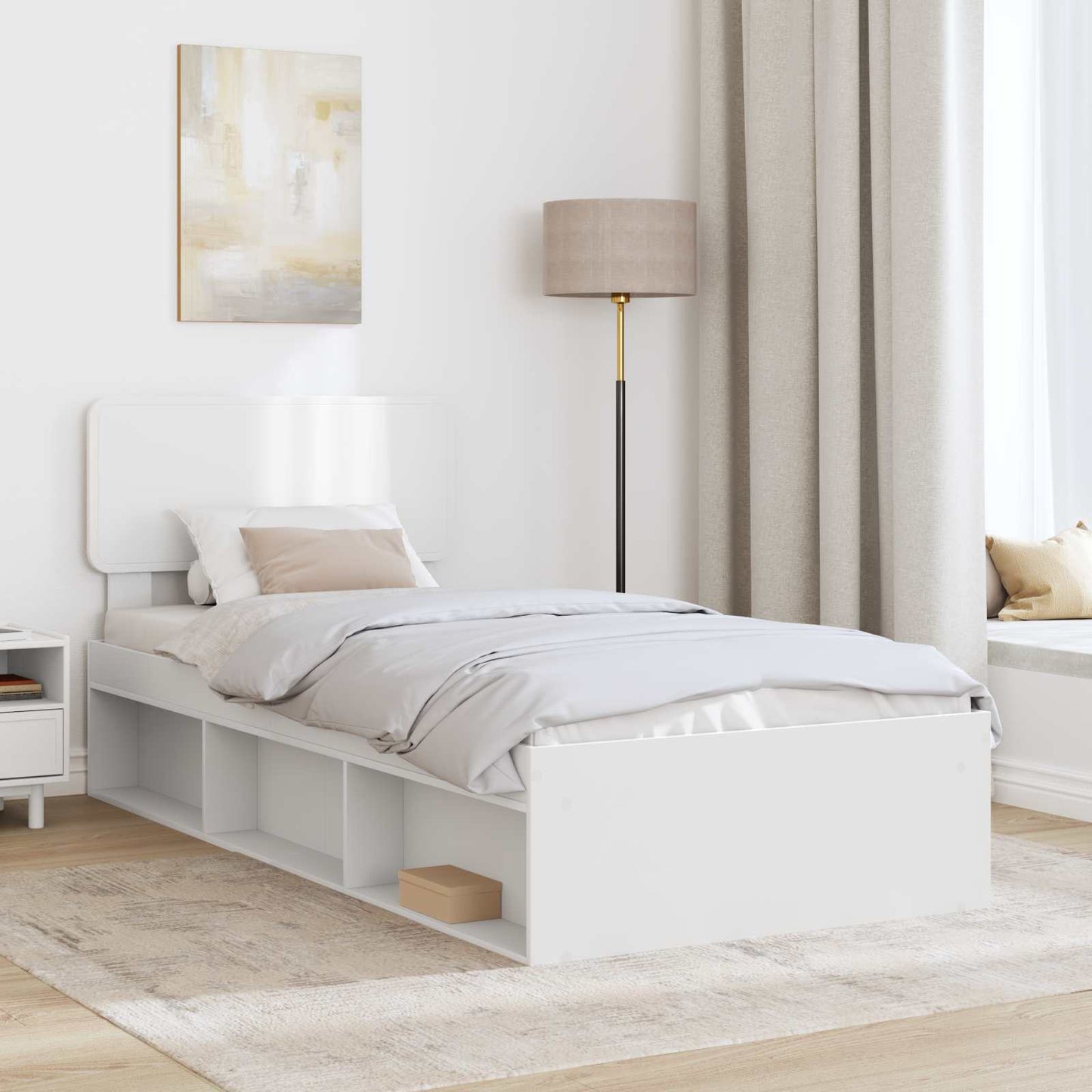 Bed Frame with Headboard White 90 x 200 cm Solid Pine Wood