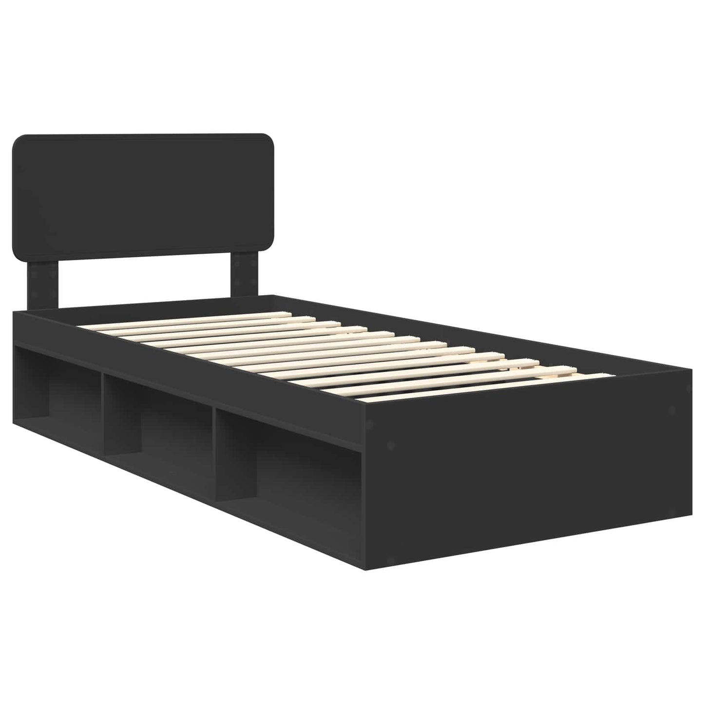 Bed Frame with Headboard Black 90 x 200 cm Solid Pine Wood