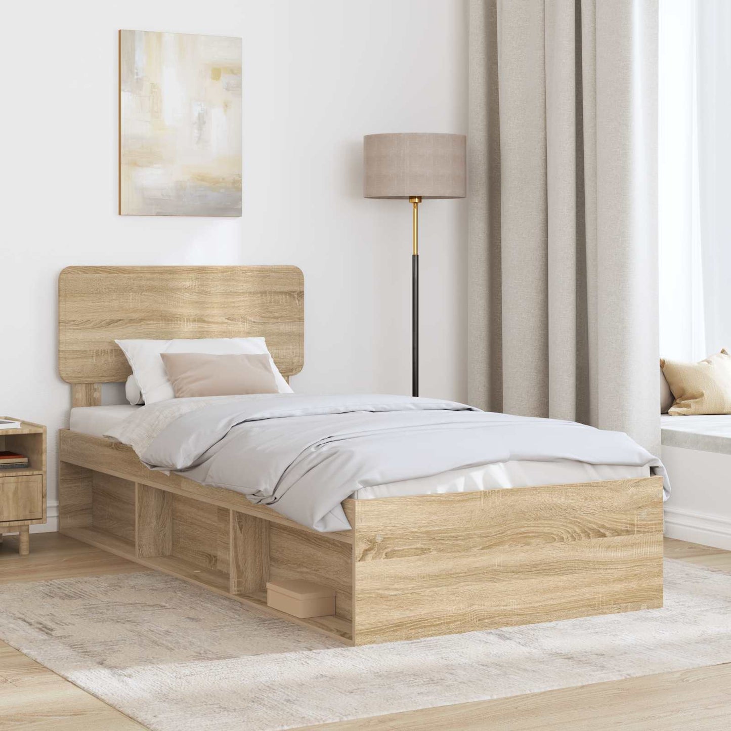 Bed Frame with Headboard Sonoma Oak 90 x 200 cm Solid Pine Wood