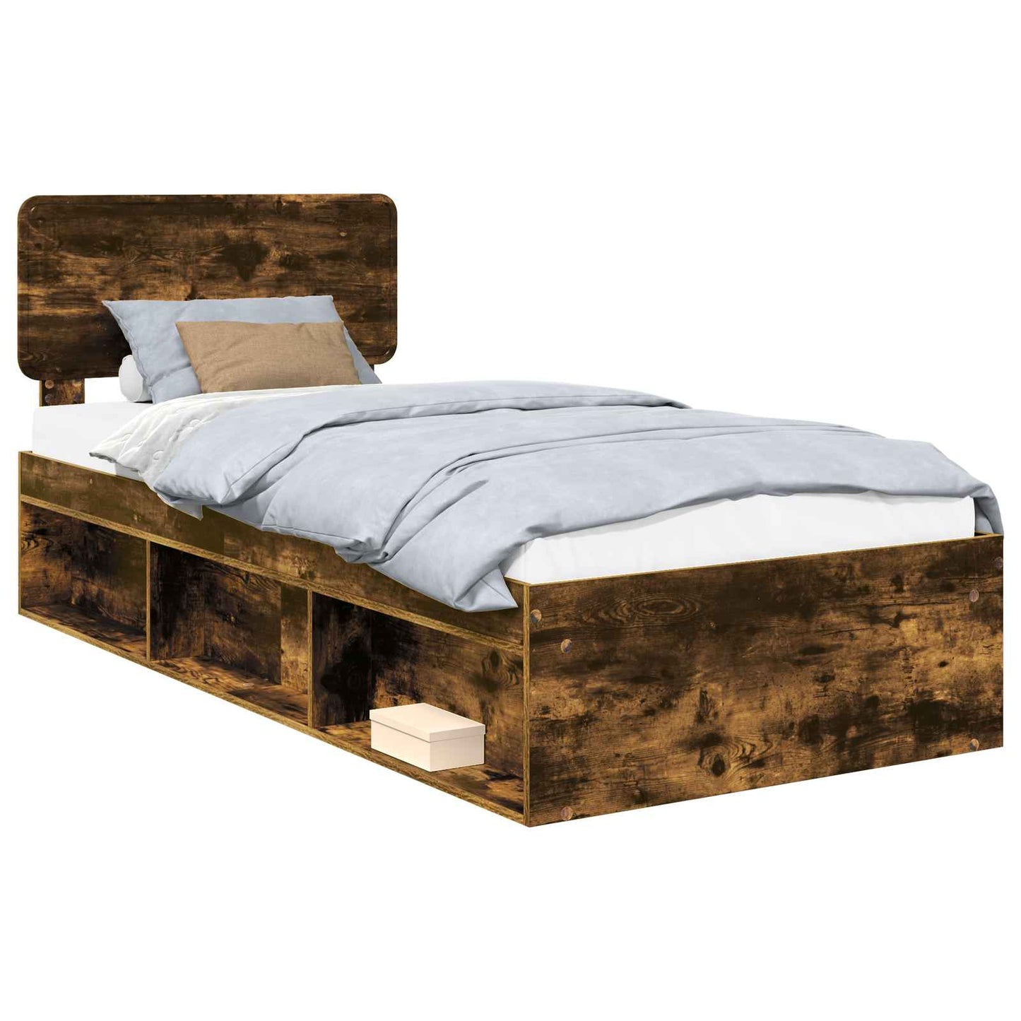 Bed Frame with Headboard Smoked Oak 90 x 200 cm Solid Pine Wood