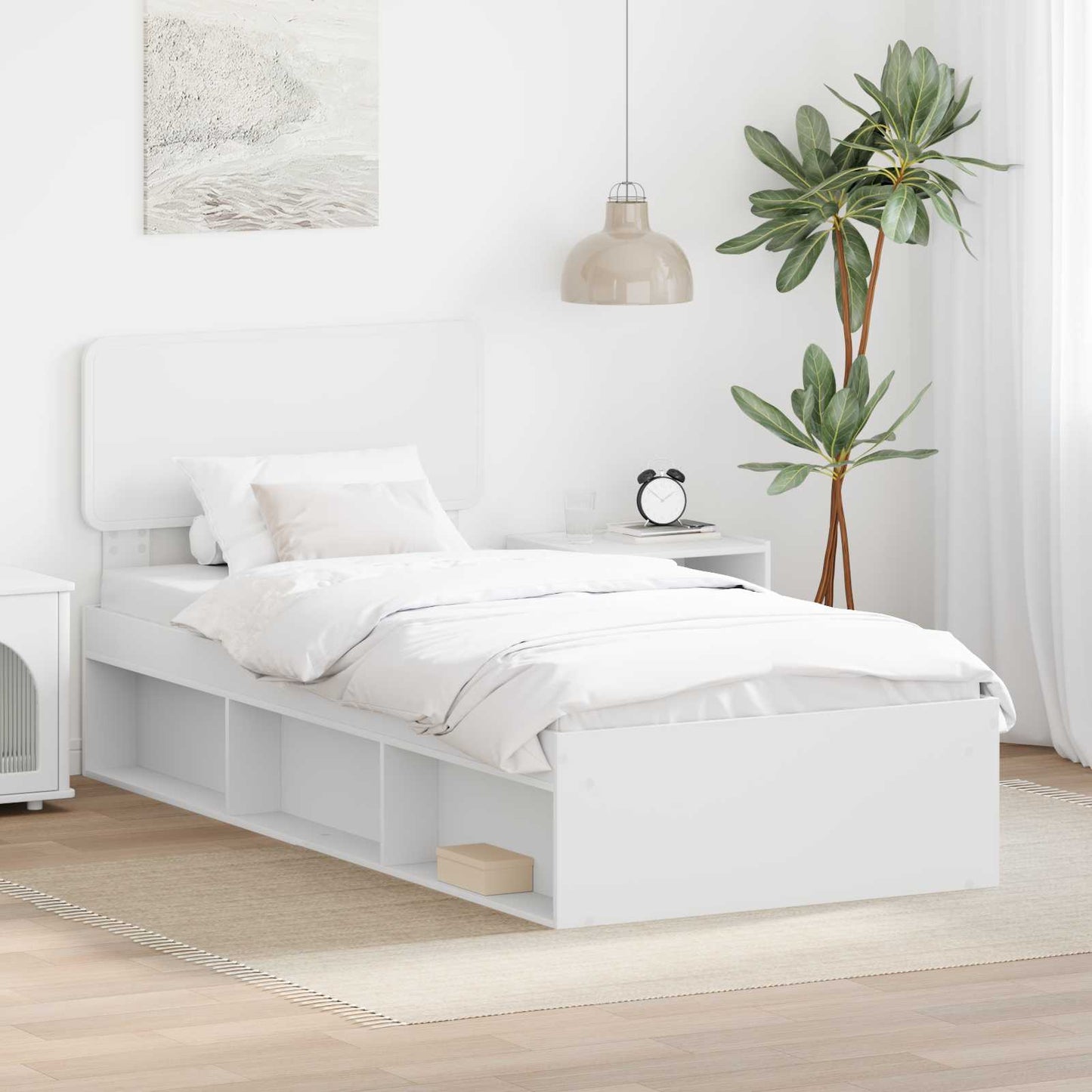 Bed Frame with Headboard White 90 x 190 cm Solid Pine Wood