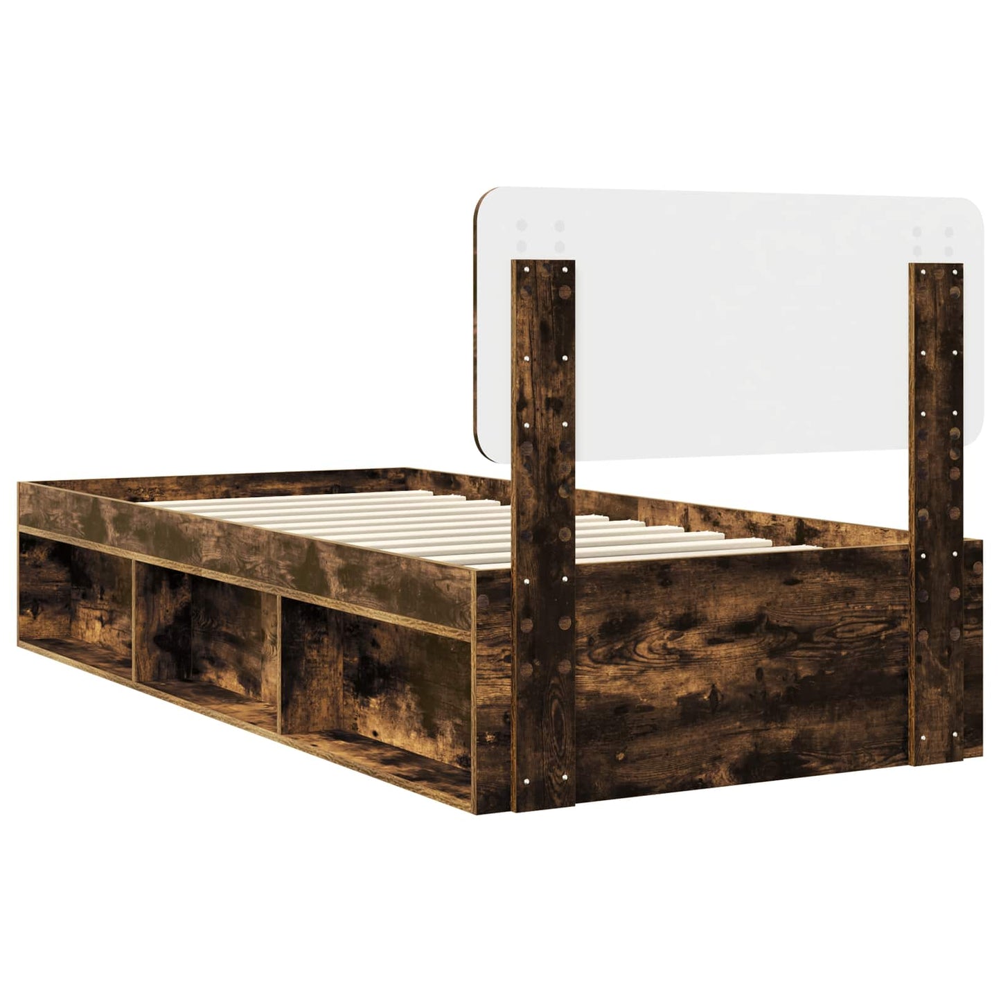Bed Frame with Headboard Smoked Oak 90 x 190 cm Solid Pine Wood