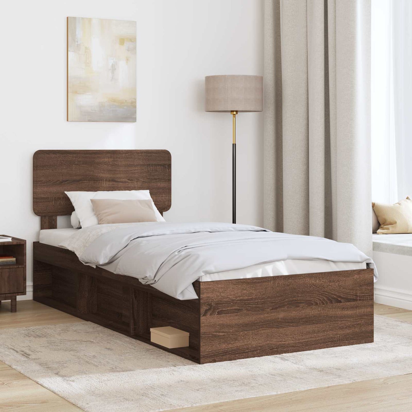 Bed Frame with Headboard Brown Oak 90 x 190 cm Solid Pine Wood