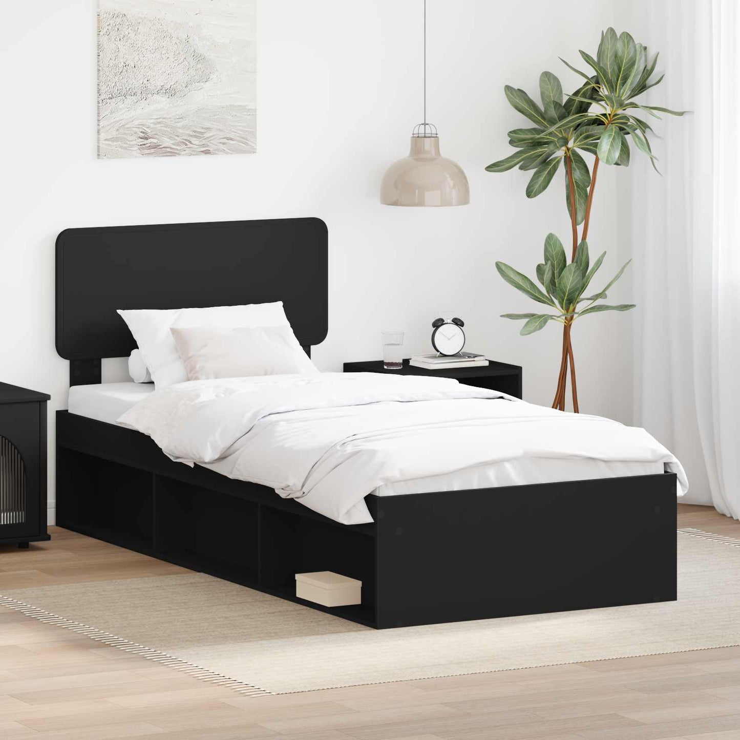 Bed Frame with Headboard Black 75 x 190 cm Solid Pine Wood