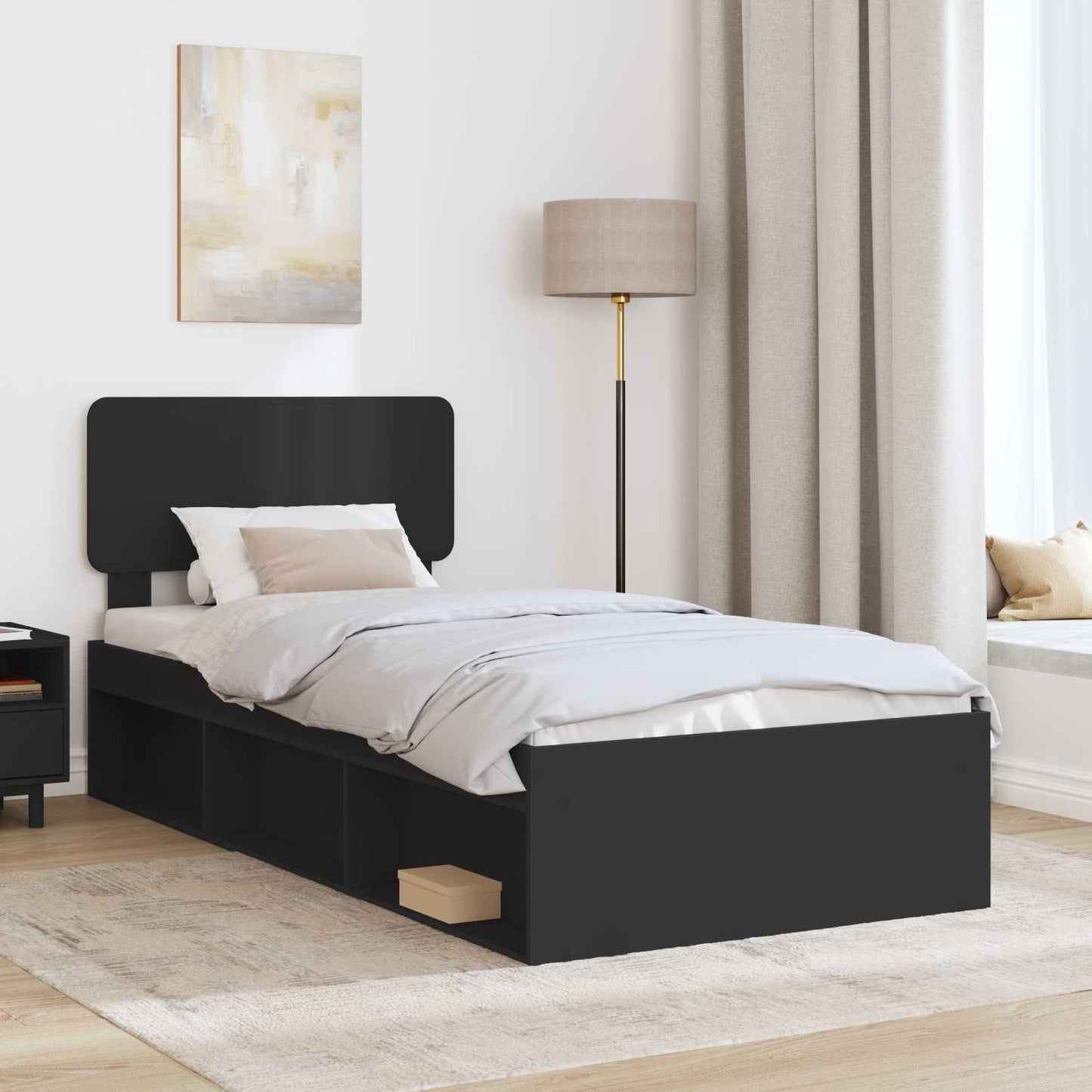 Bed Frame with Headboard Black 75 x 190 cm Solid Pine Wood