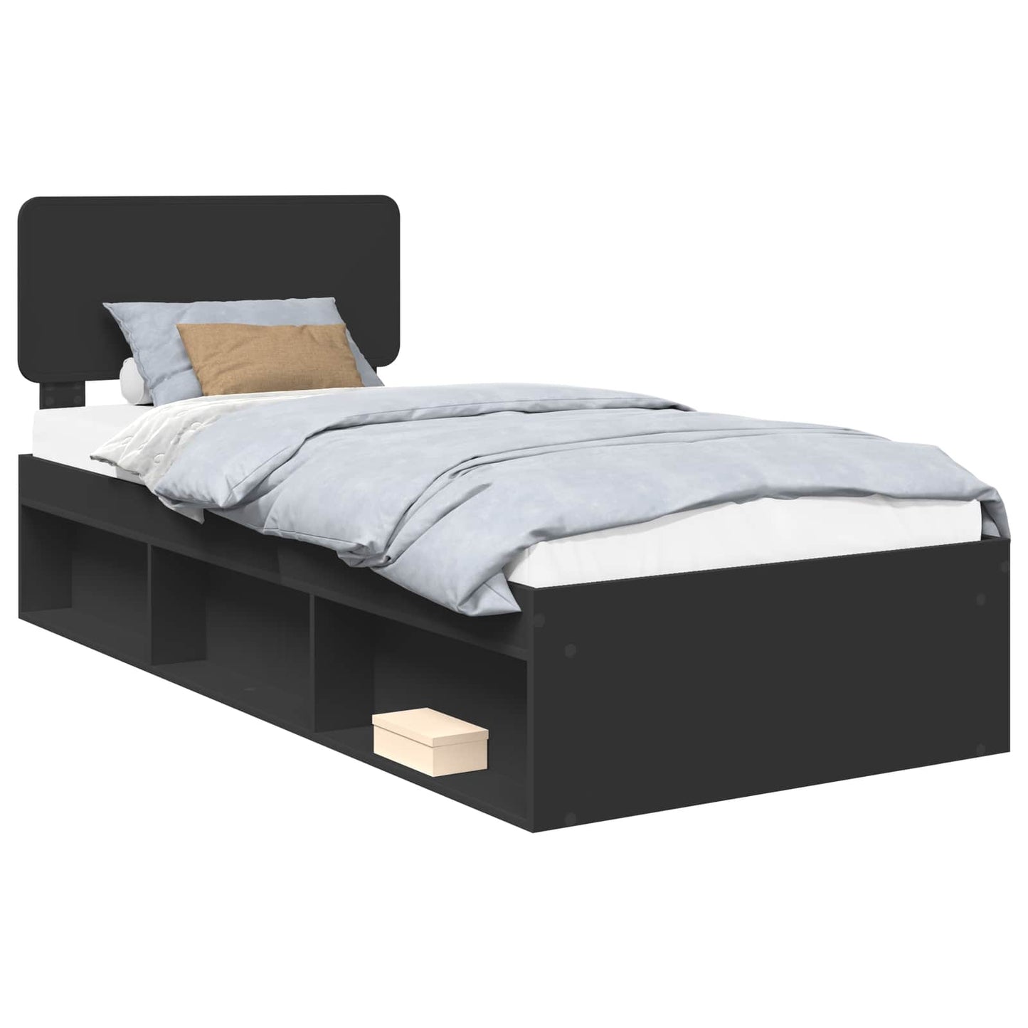 Bed Frame with Headboard Black 75 x 190 cm Solid Pine Wood