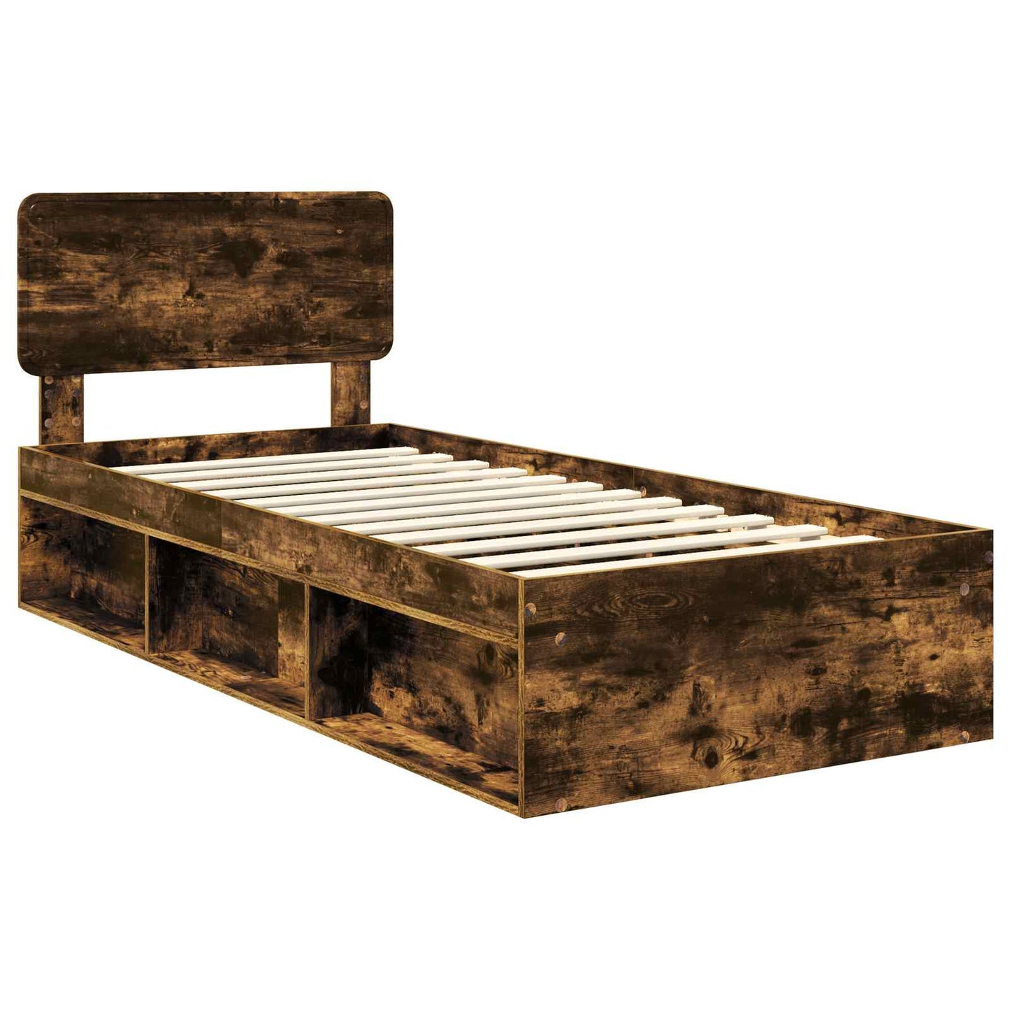 Bed Frame with Headboard Smoked Oak 75 x 190 cm Solid Pine Wood
