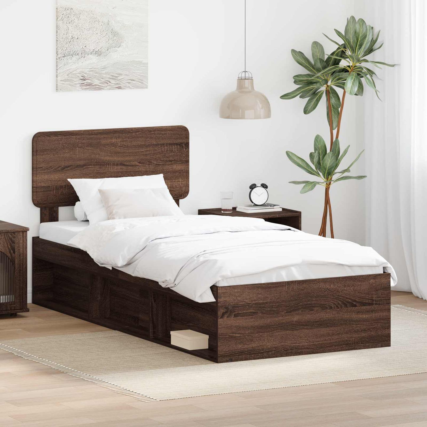 Bed Frame with Headboard Brown Oak 75 x 190 cm Solid Pine Wood