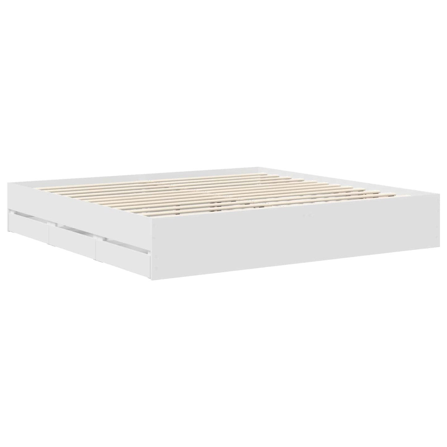 Bed Frame with Drawer White 200 x 200 cm Engineered Wood