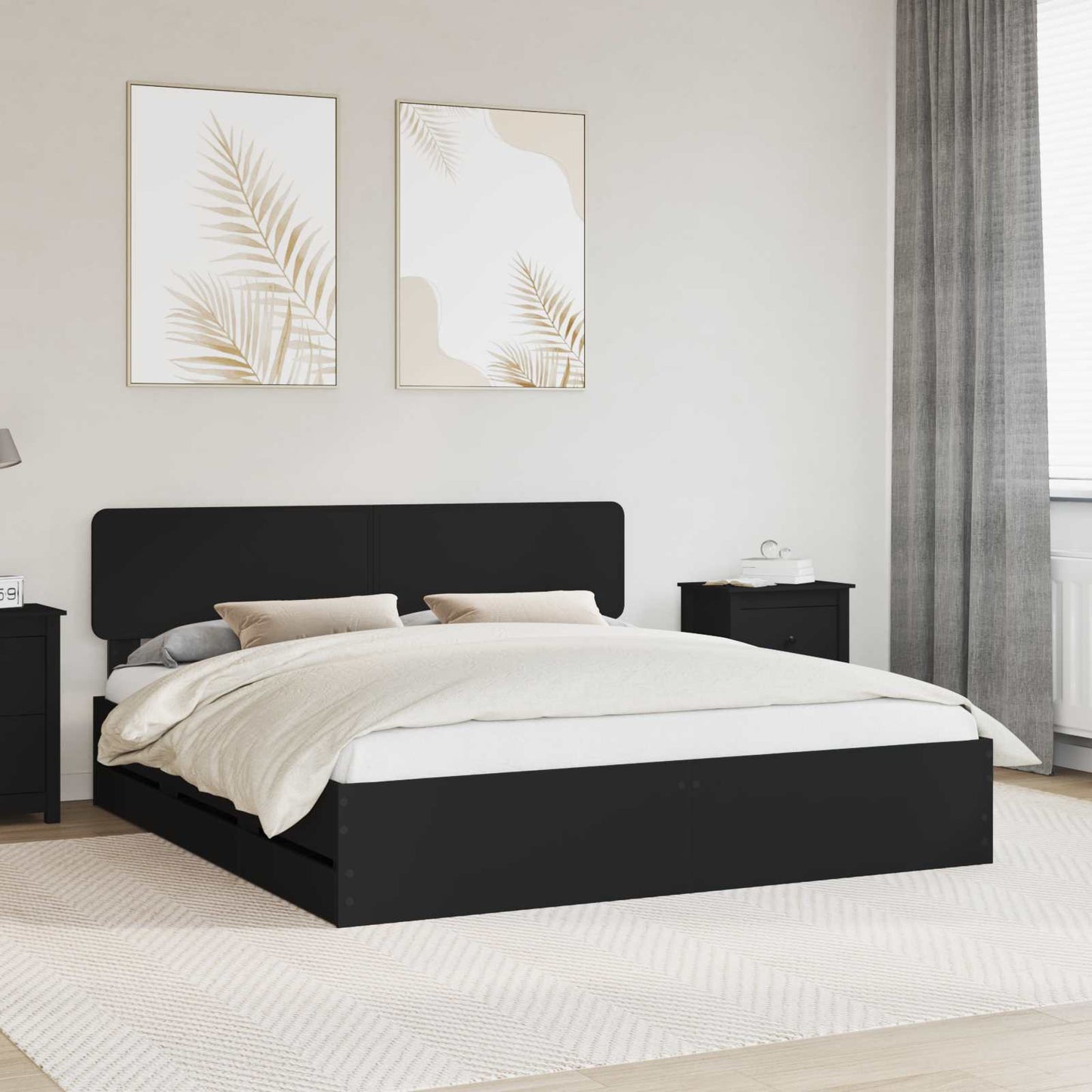 Bed Frame with Drawer Black 200 x 200 cm Engineered Wood