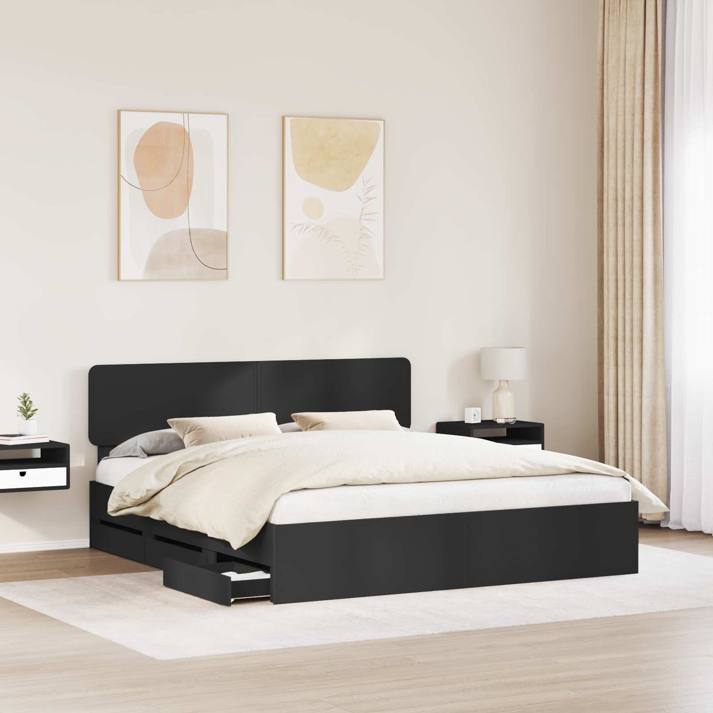 Bed Frame with Drawer Black 200 x 200 cm Engineered Wood