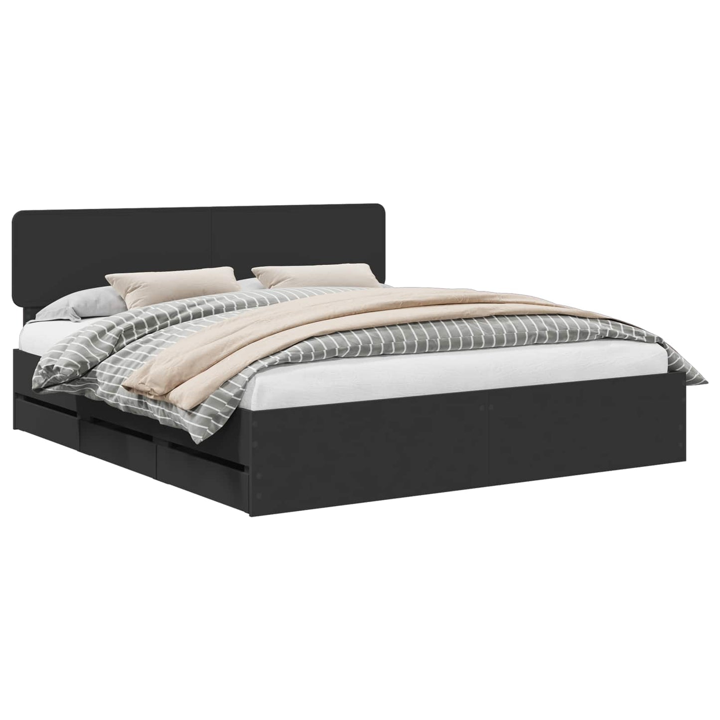 Bed Frame with Drawer Black 200 x 200 cm Engineered Wood