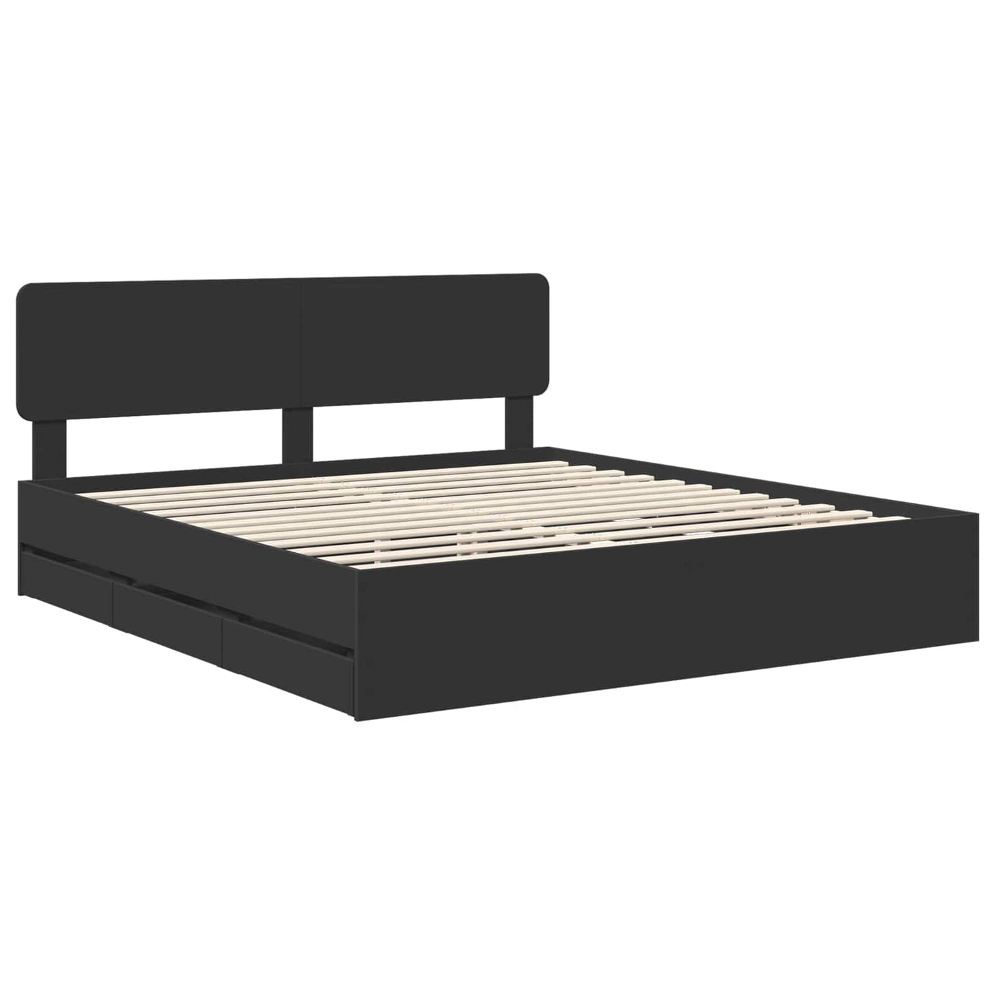 Bed Frame with Drawer Black 200 x 200 cm Engineered Wood