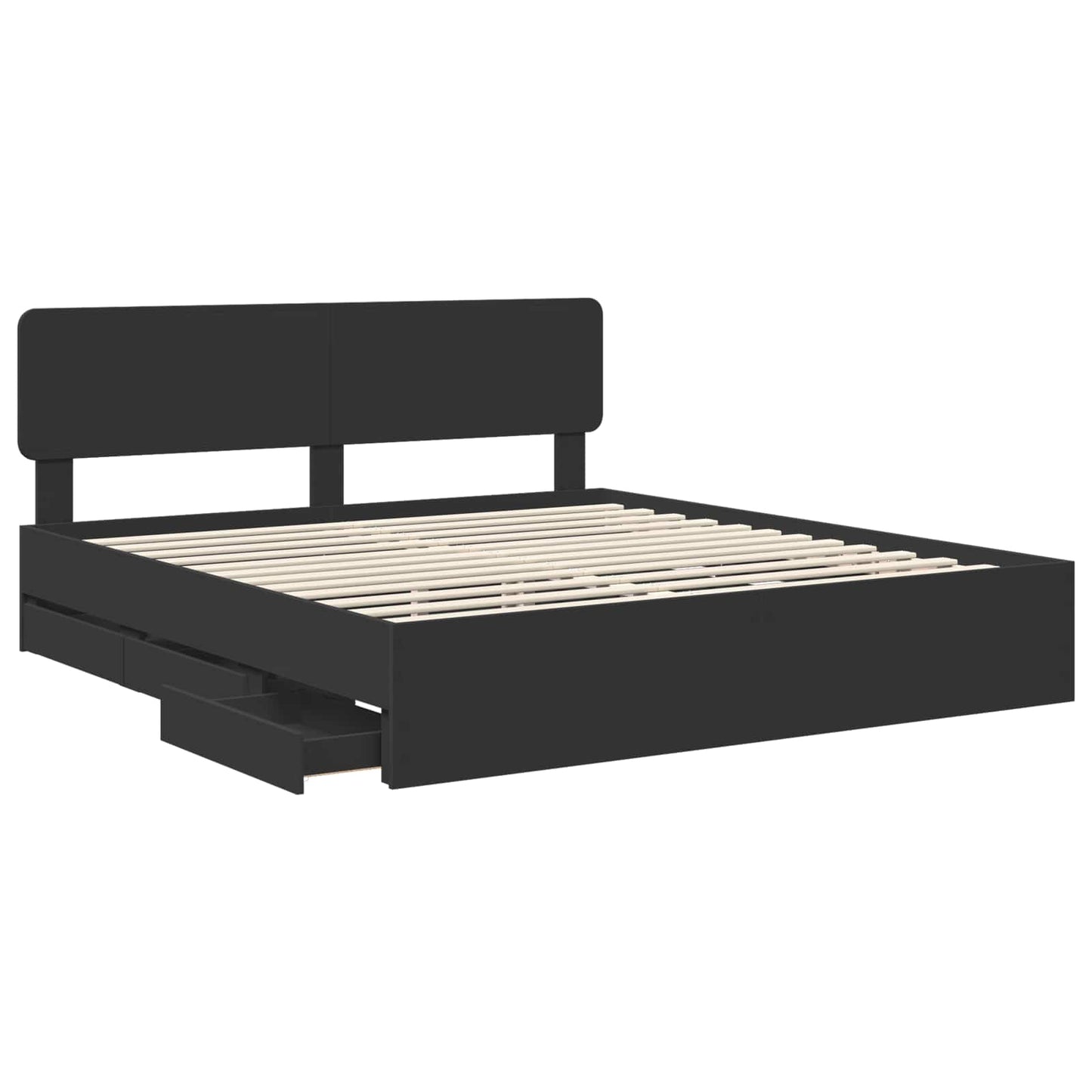 Bed Frame with Drawer Black 200 x 200 cm Engineered Wood