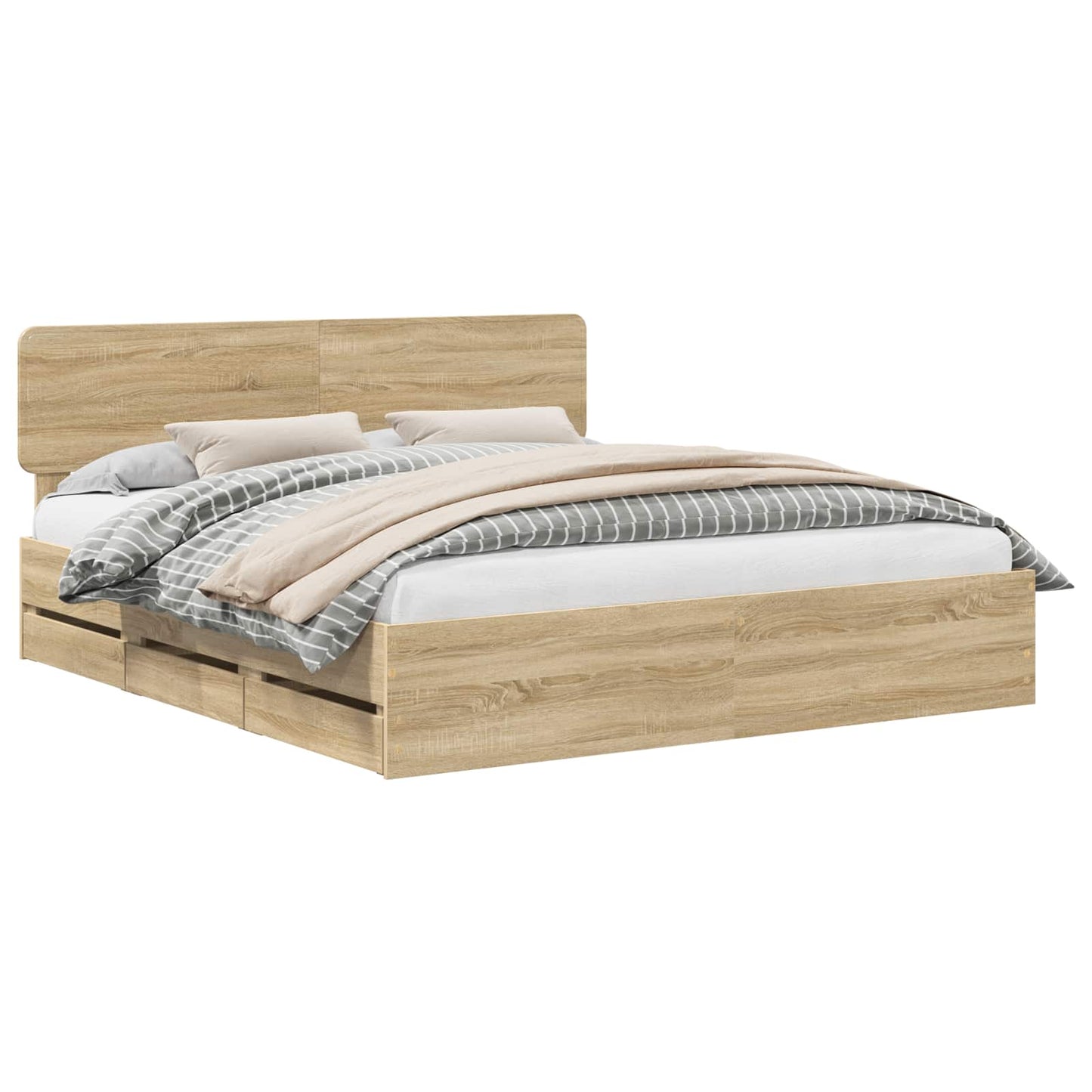 Bed Frame with Drawer Sonoma Oak 200 x 200 cm Engineered Wood