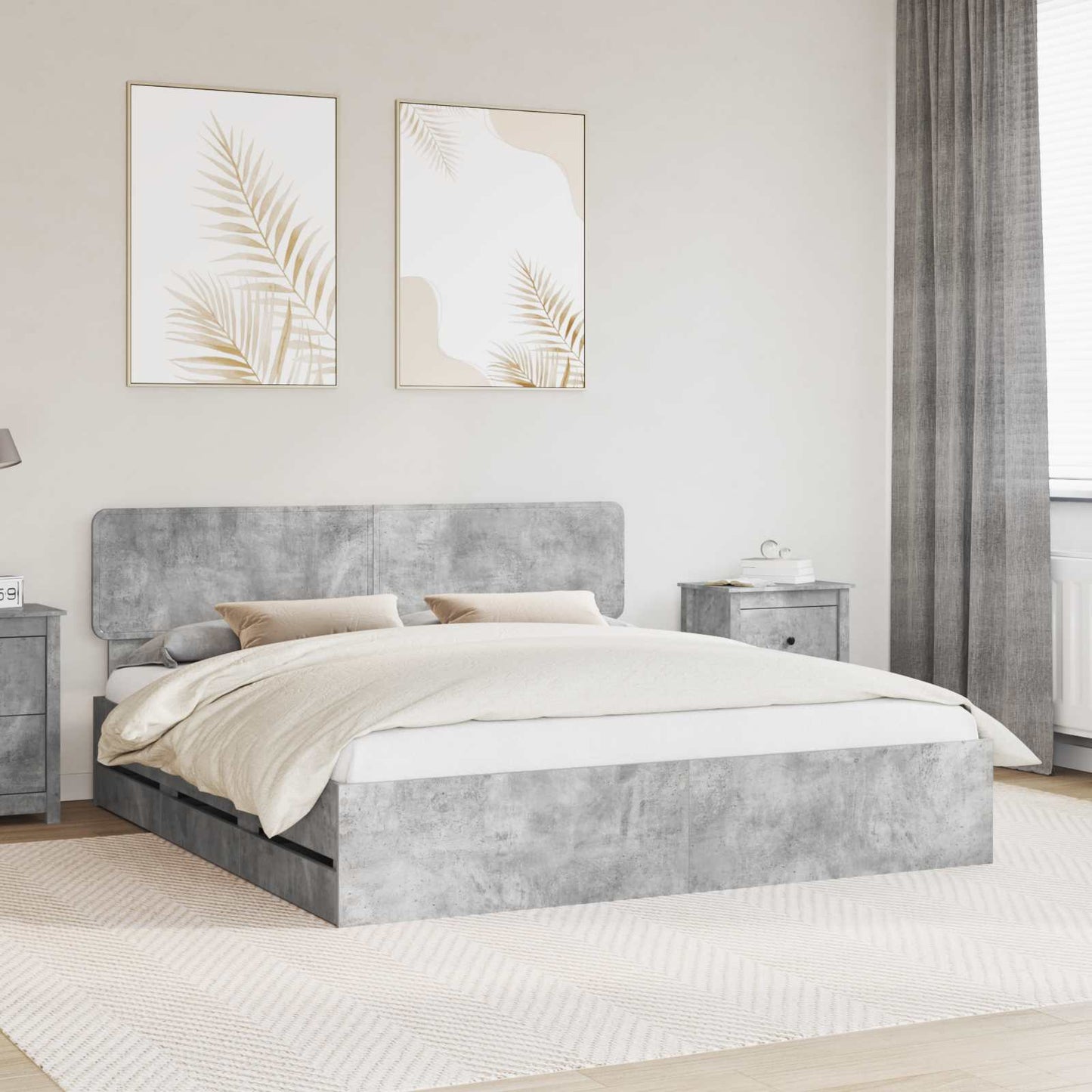 Bed Frame Concrete Grey 200 x 200 cm Engineered Wood