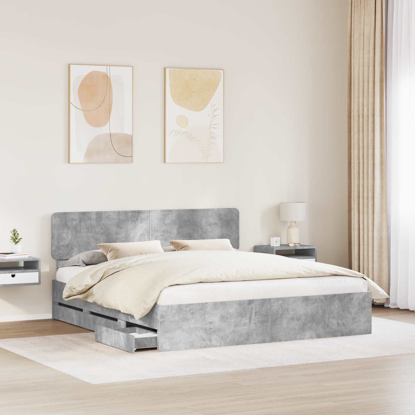 Bed Frame Concrete Grey 200 x 200 cm Engineered Wood