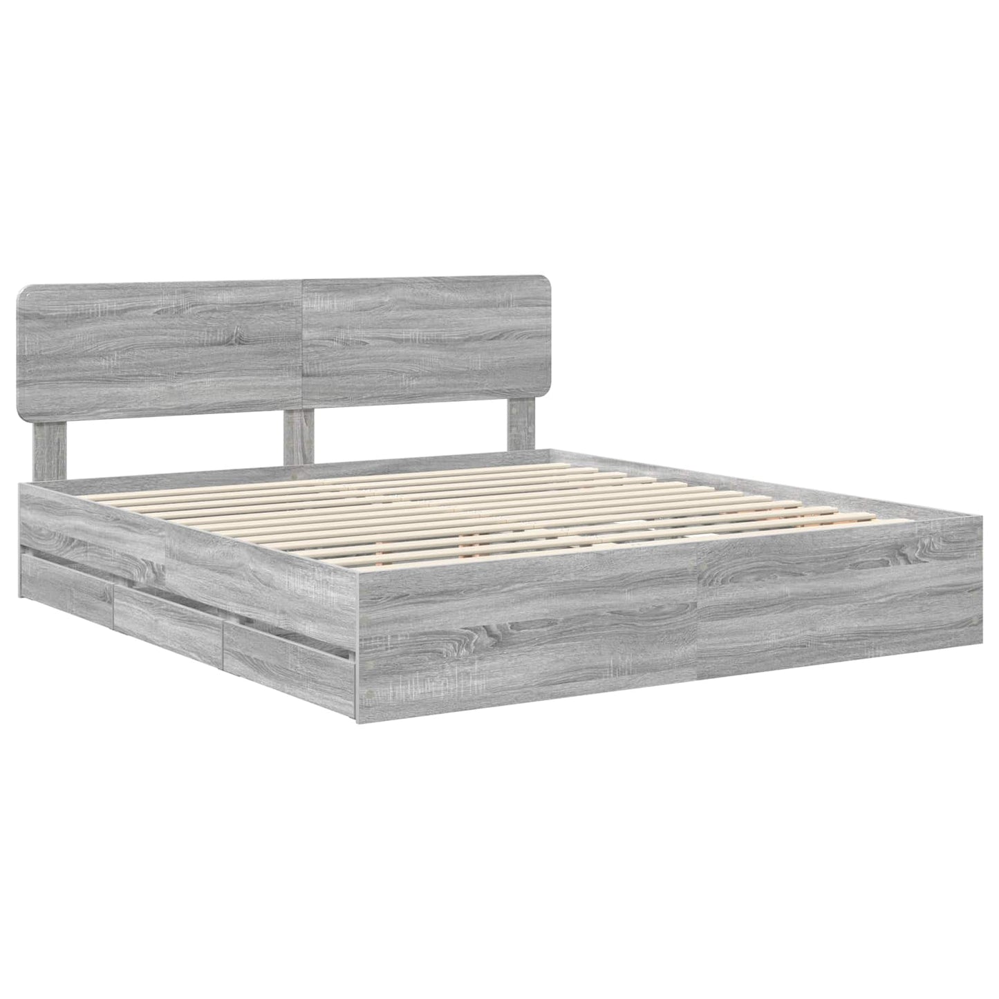Bed Frame with Drawer Grey Sonoma 200 x 200 cm Engineered Wood