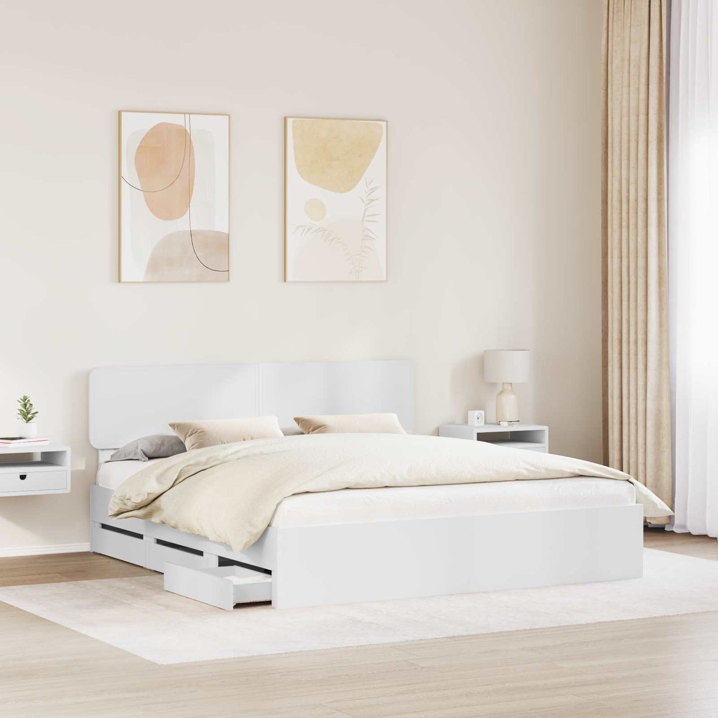 Bed Frame with Drawer White 180 x 200 cm Engineered Wood