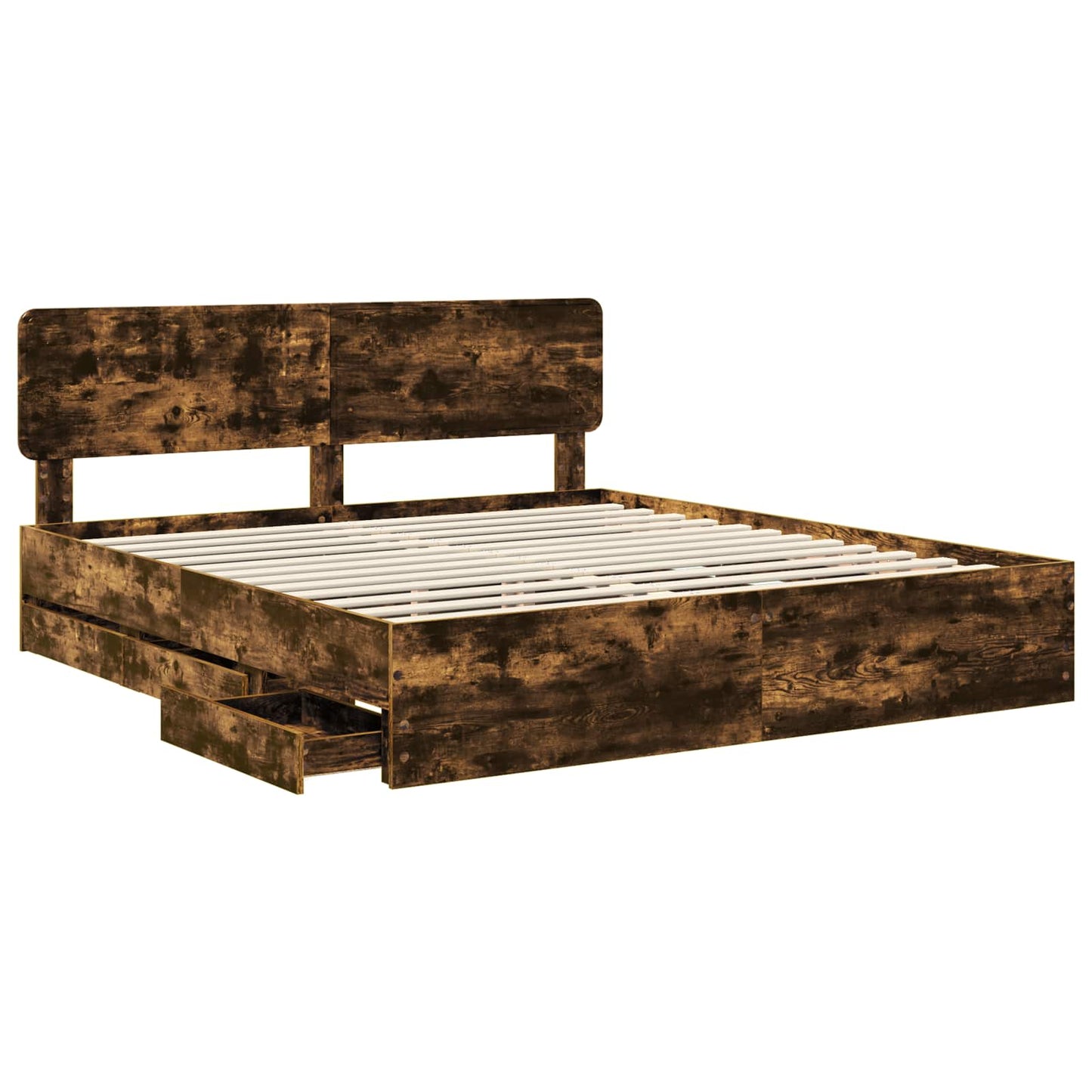 Bed Frame with Drawer Smoked Oak 180 x 200 cm Engineered Wood
