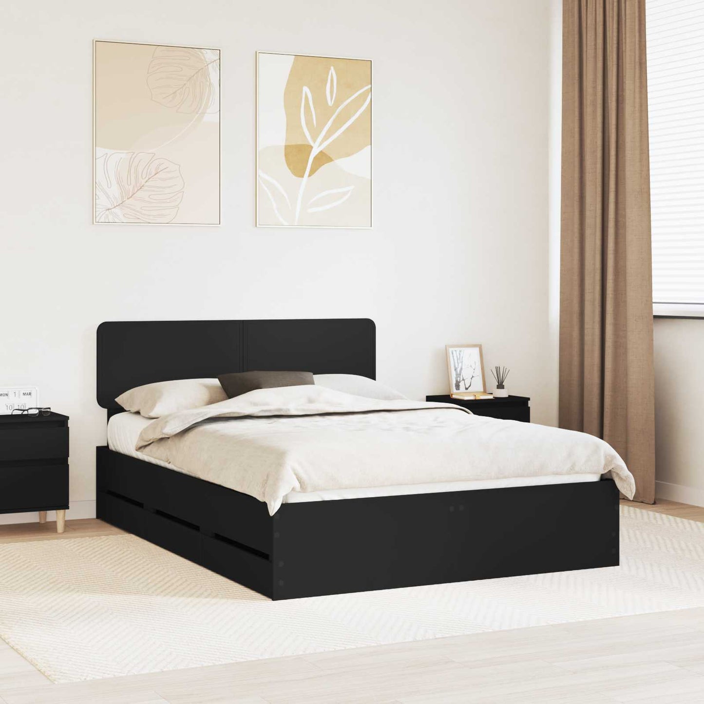 Bed Frame with Drawer Black 160 x 200 cm Engineered Wood