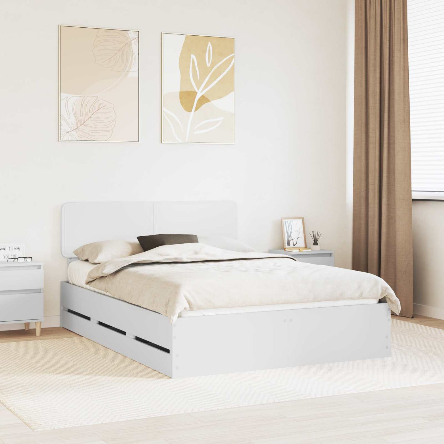 Bed Frame with Drawer White 150 x 200 cm Engineered Wood