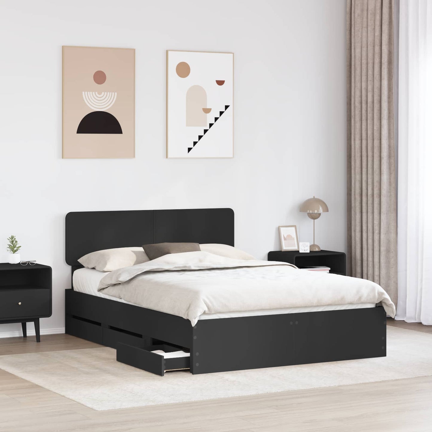 Bed Frame with Drawer Black 150 x 200 cm Engineered Wood