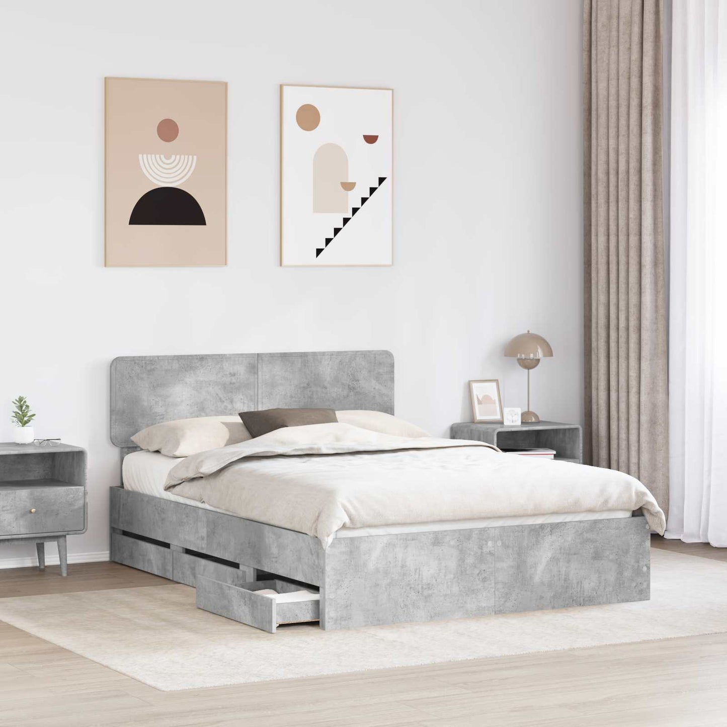 Bed Frame Concrete Grey 150 x 200 cm Engineered Wood