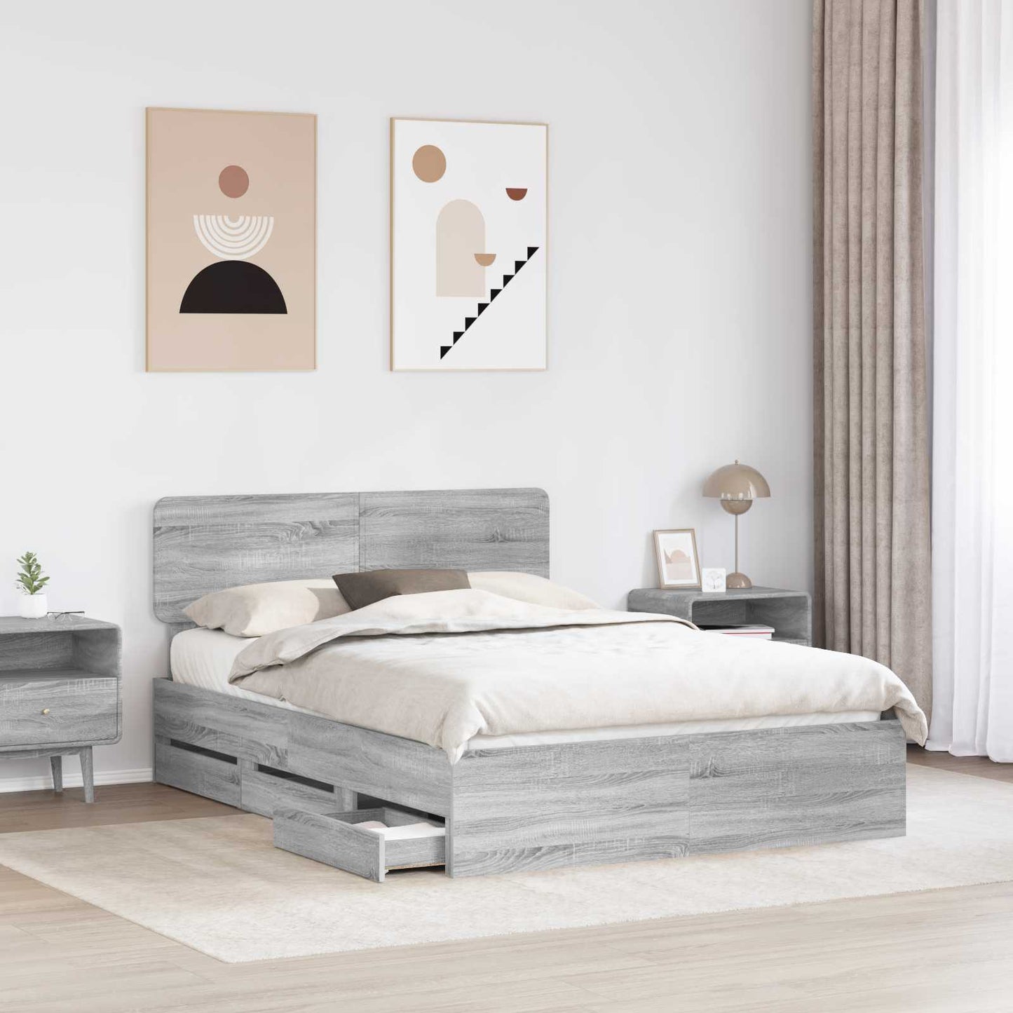 Bed Frame with Drawer Grey Sonoma 150 x 200 cm Engineered Wood