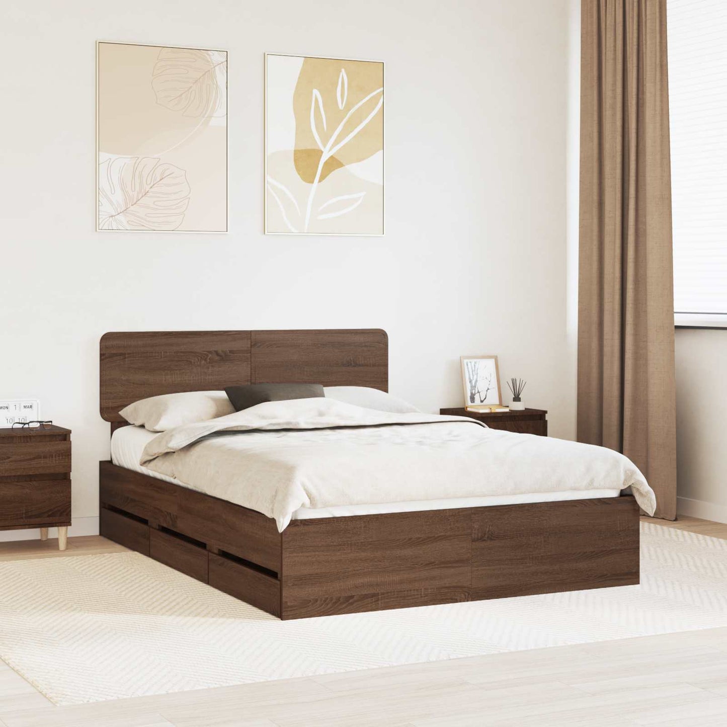 Bed Frame with Drawer Brown Oak 150 x 200 cm Engineered Wood