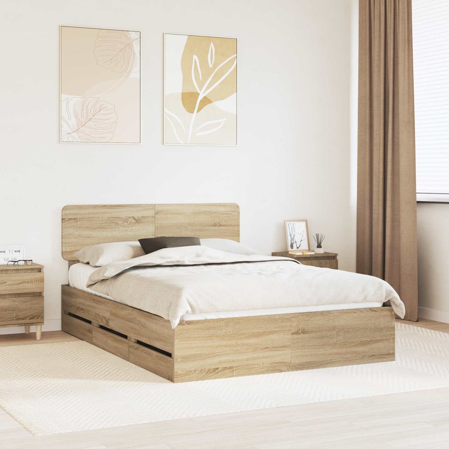 Bed Frame with Drawer Sonoma Oak 140 x 200 cm Engineered Wood
