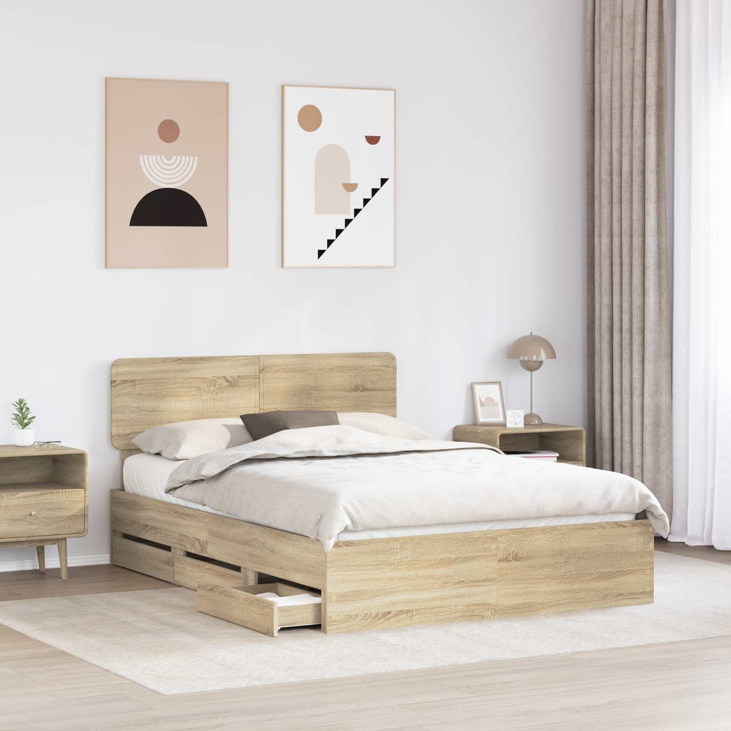 Bed Frame with Drawer Sonoma Oak 140 x 200 cm Engineered Wood