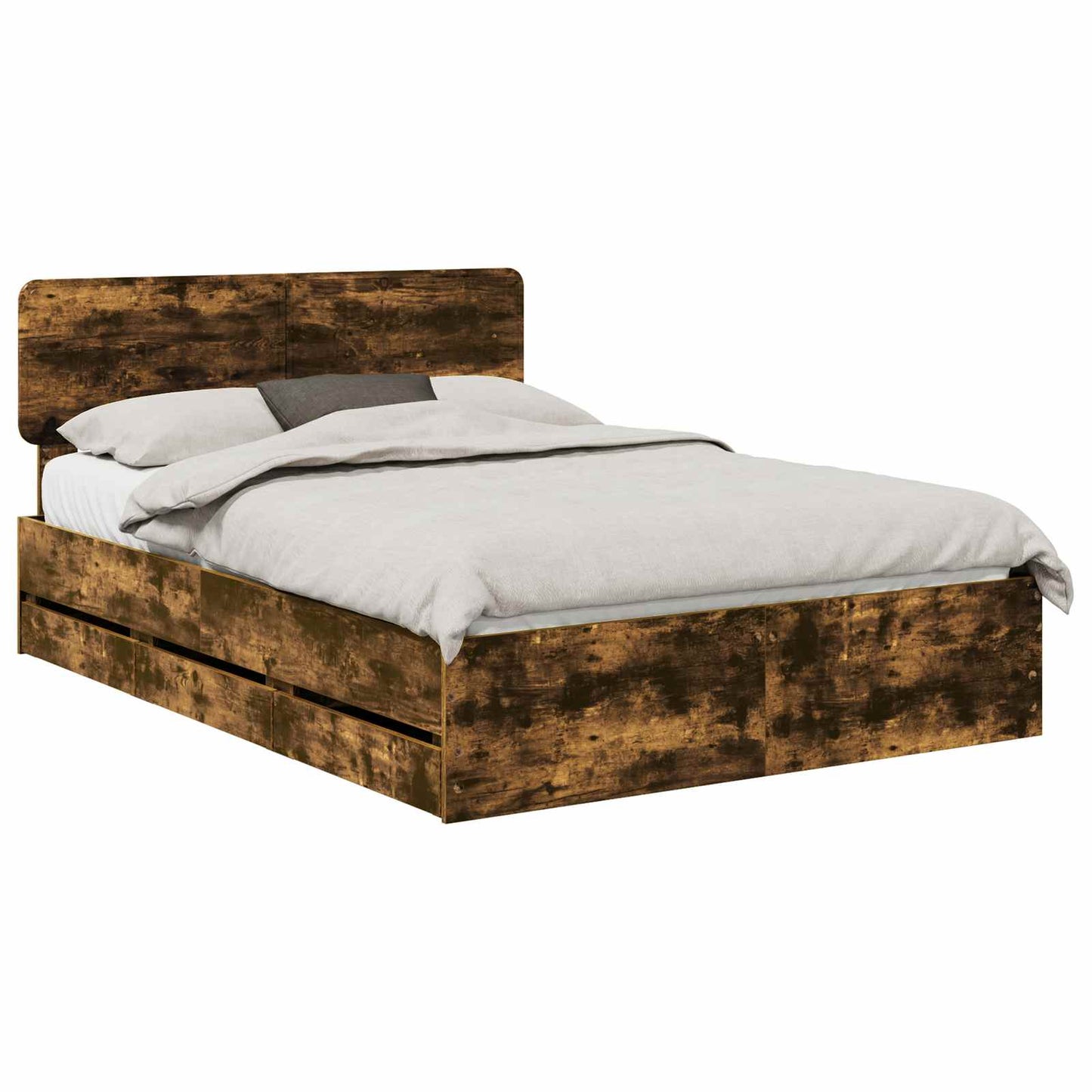 Bed Frame with Drawer Smoked Oak 140 x 200 cm Engineered Wood