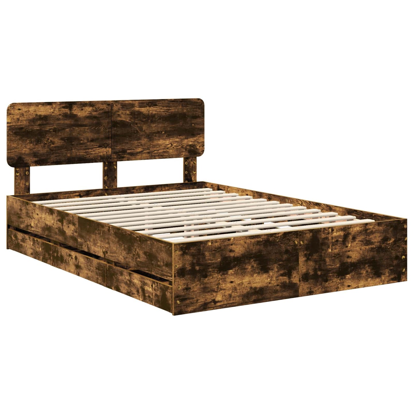 Bed Frame with Drawer Smoked Oak 140 x 190 cm Engineered Wood